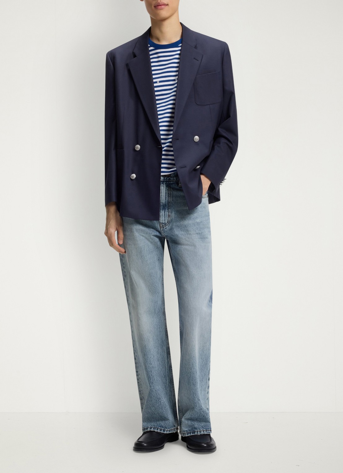 HUGO Straight leg jeans met steekzakken - voorkant 5 denim