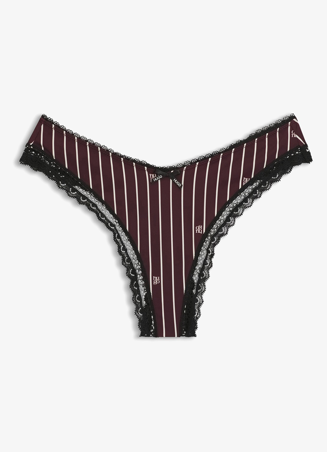 HUGO String van elastische microvezelstof met kanten afwerking - voorkant aubergine