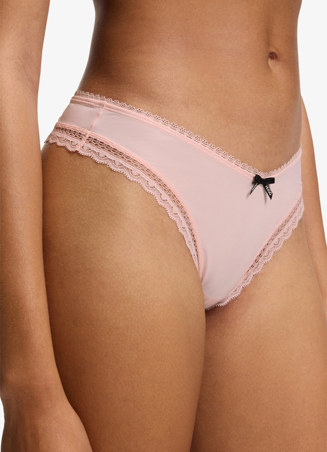 HUGO String van elastische microvezelstof met kanten afwerking - detail 4 lichtroze
