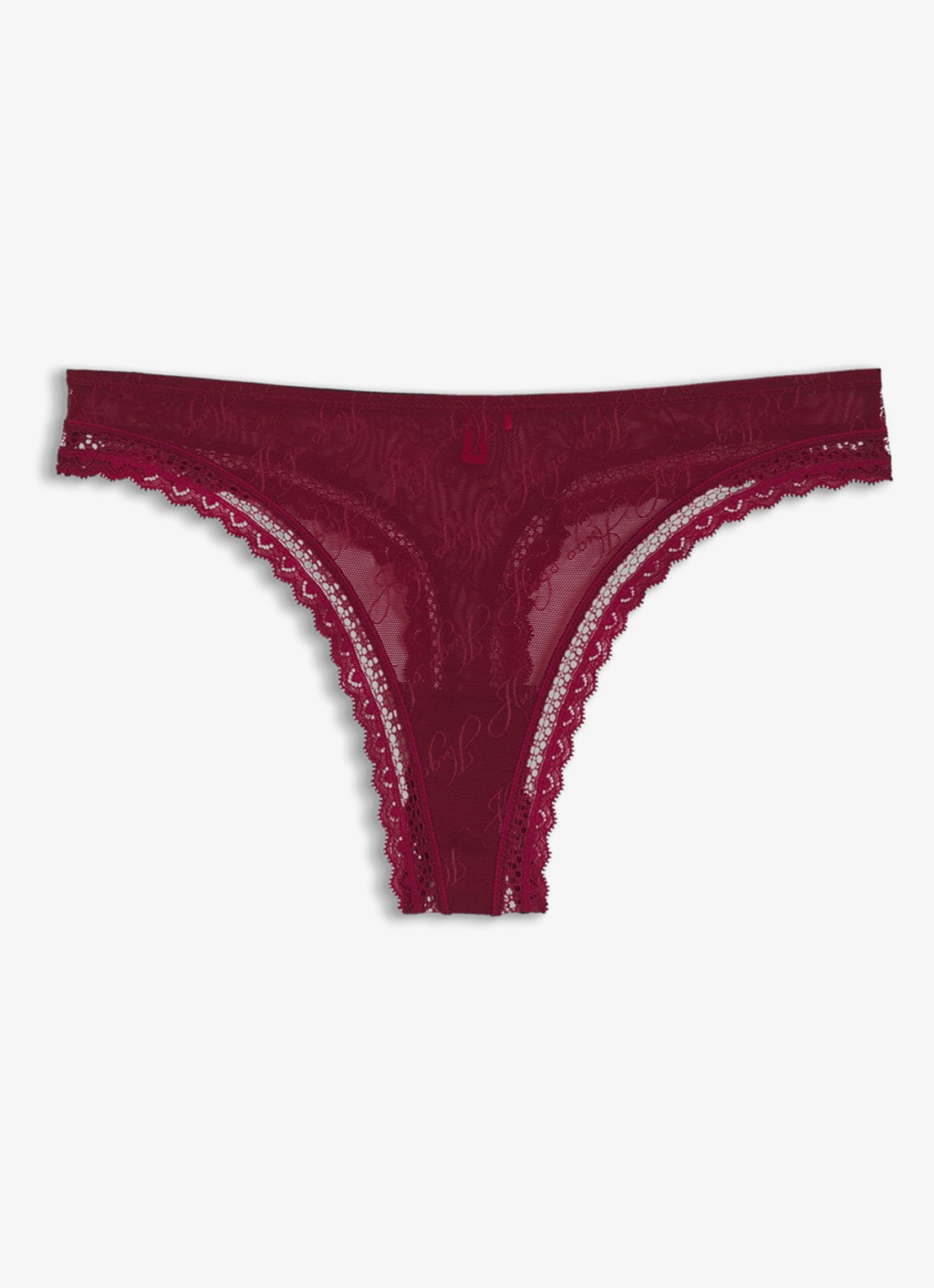HUGO String van mesh met kant en logoborduring - voorkant 2 bordeauxrood