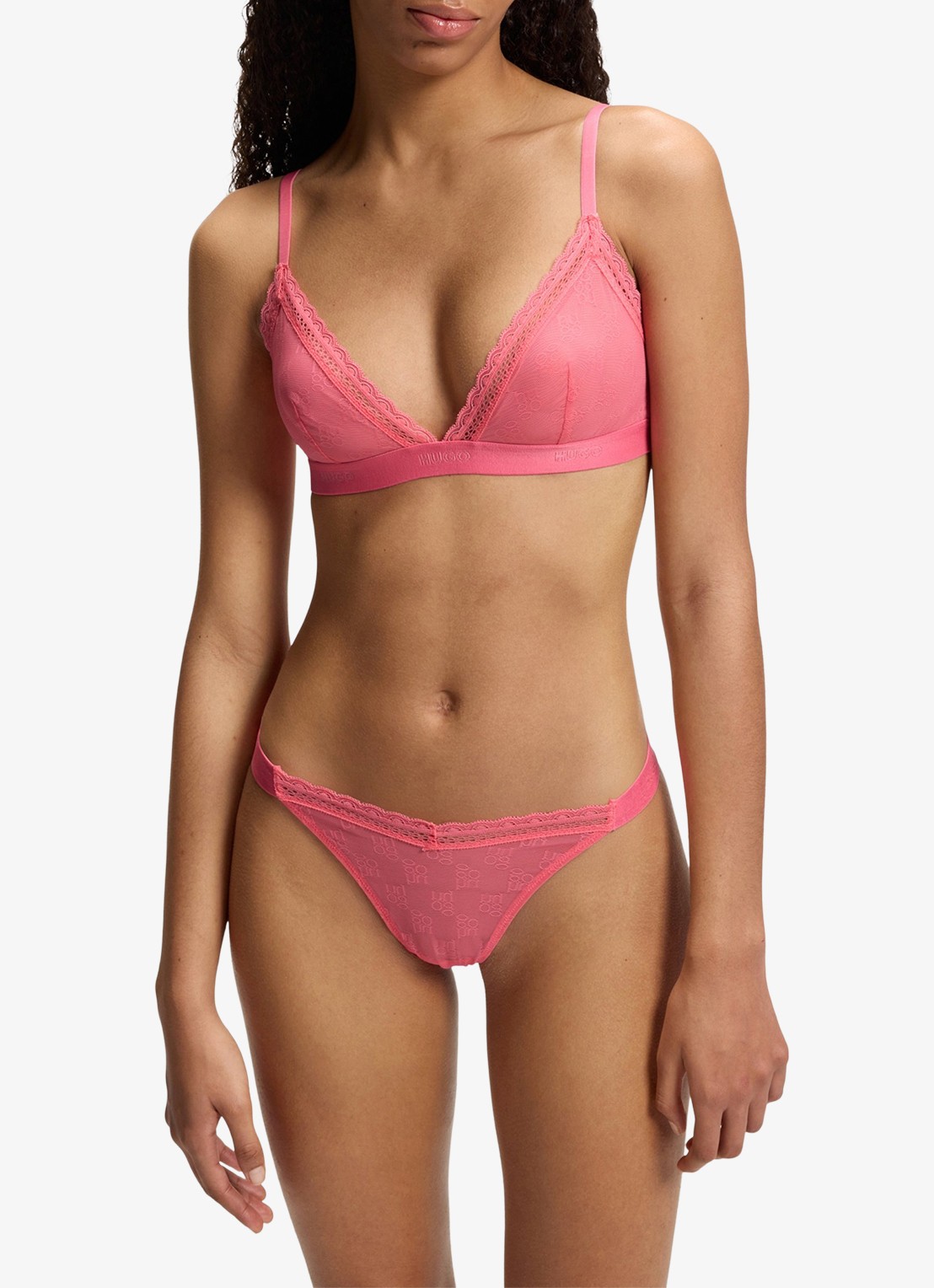 HUGO String van mesh met logo - voorkant 2 roze