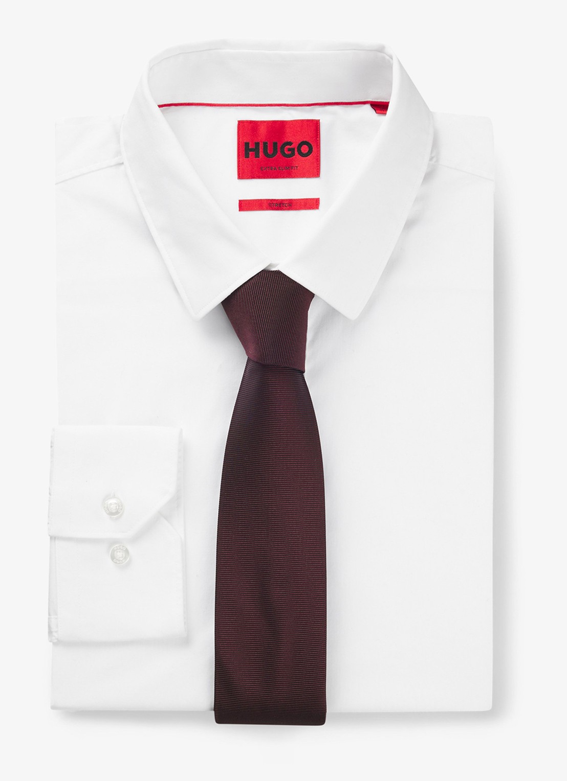 HUGO Stropdas van een zijdemix met jacquardstructuur - detail bordeauxrood