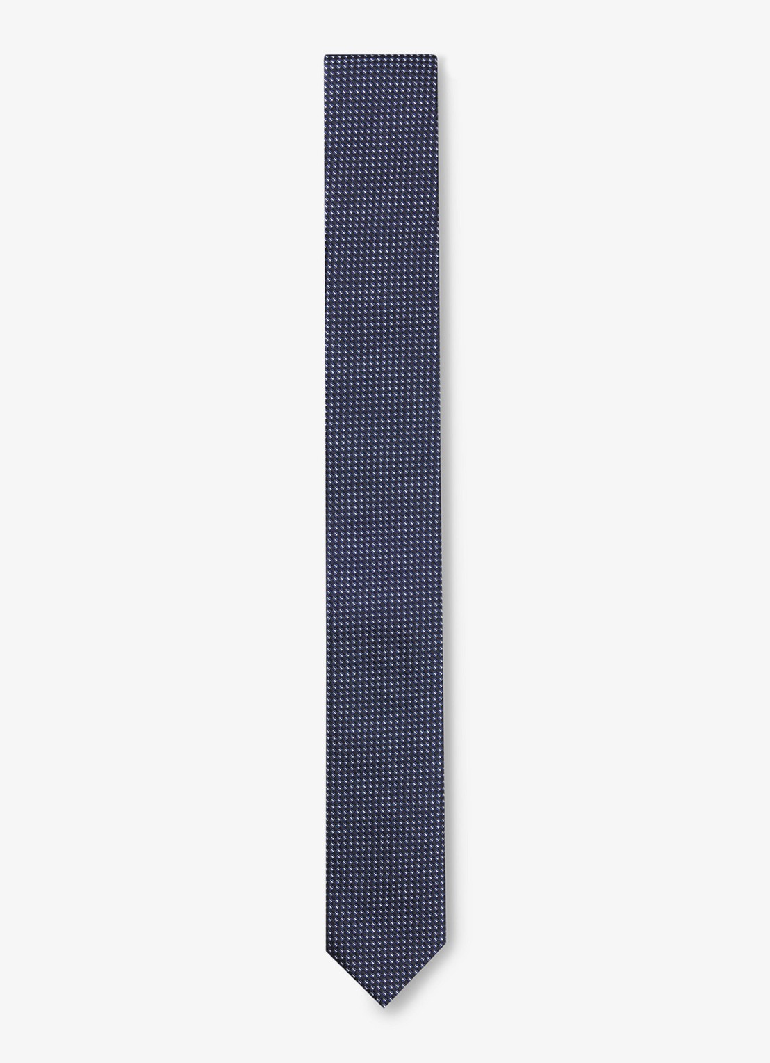 HUGO Stropdas van zijde met stippenprint - voorkant donkerblauw