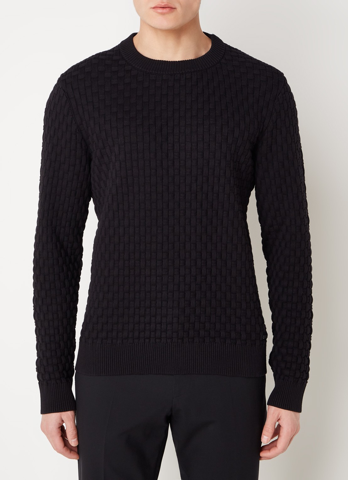 HUGO Stubon regular fit grofgebreide trui - detail 4 zwart