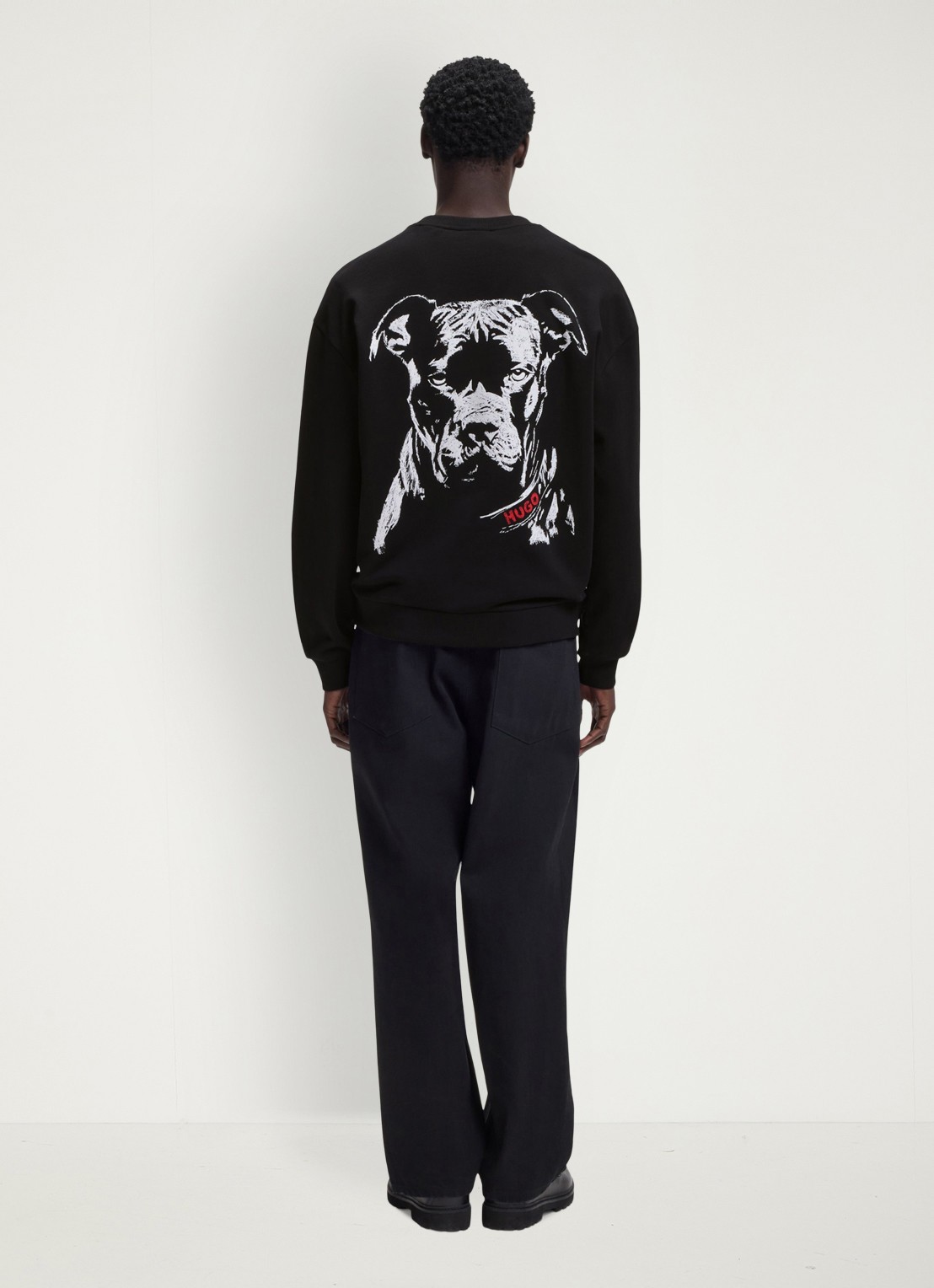 HUGO Sweater met logo-en backprint - achterkant 3 zwart