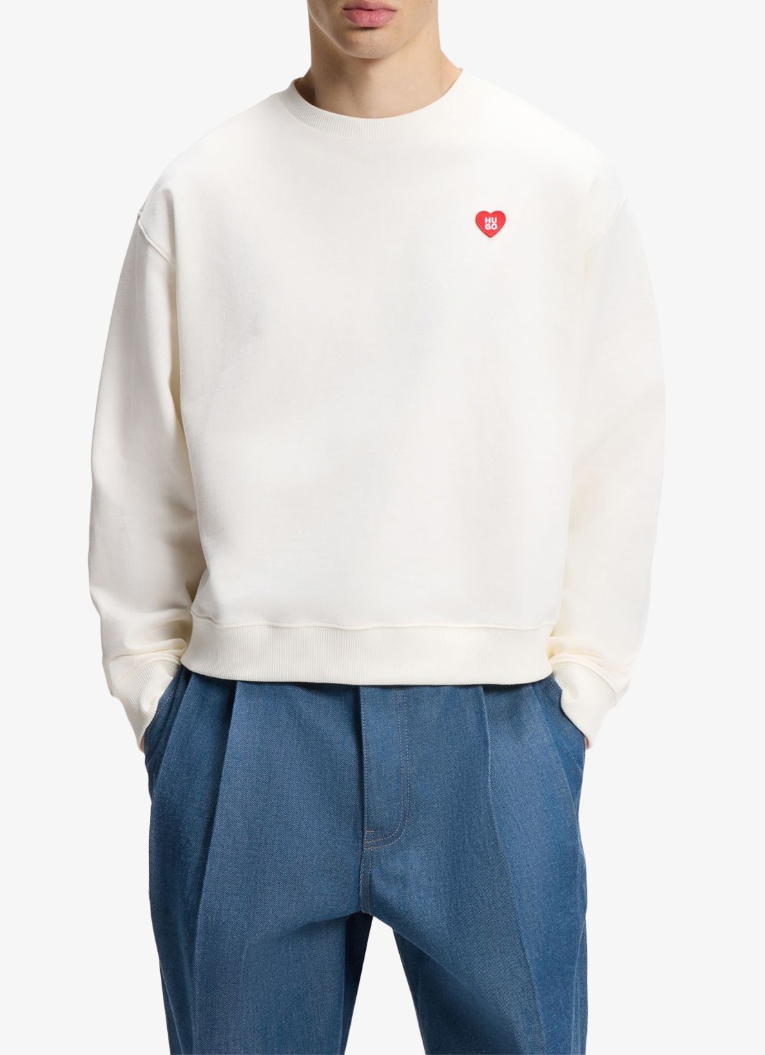 HUGO Sweater met logo - detail 4 gebroken wit