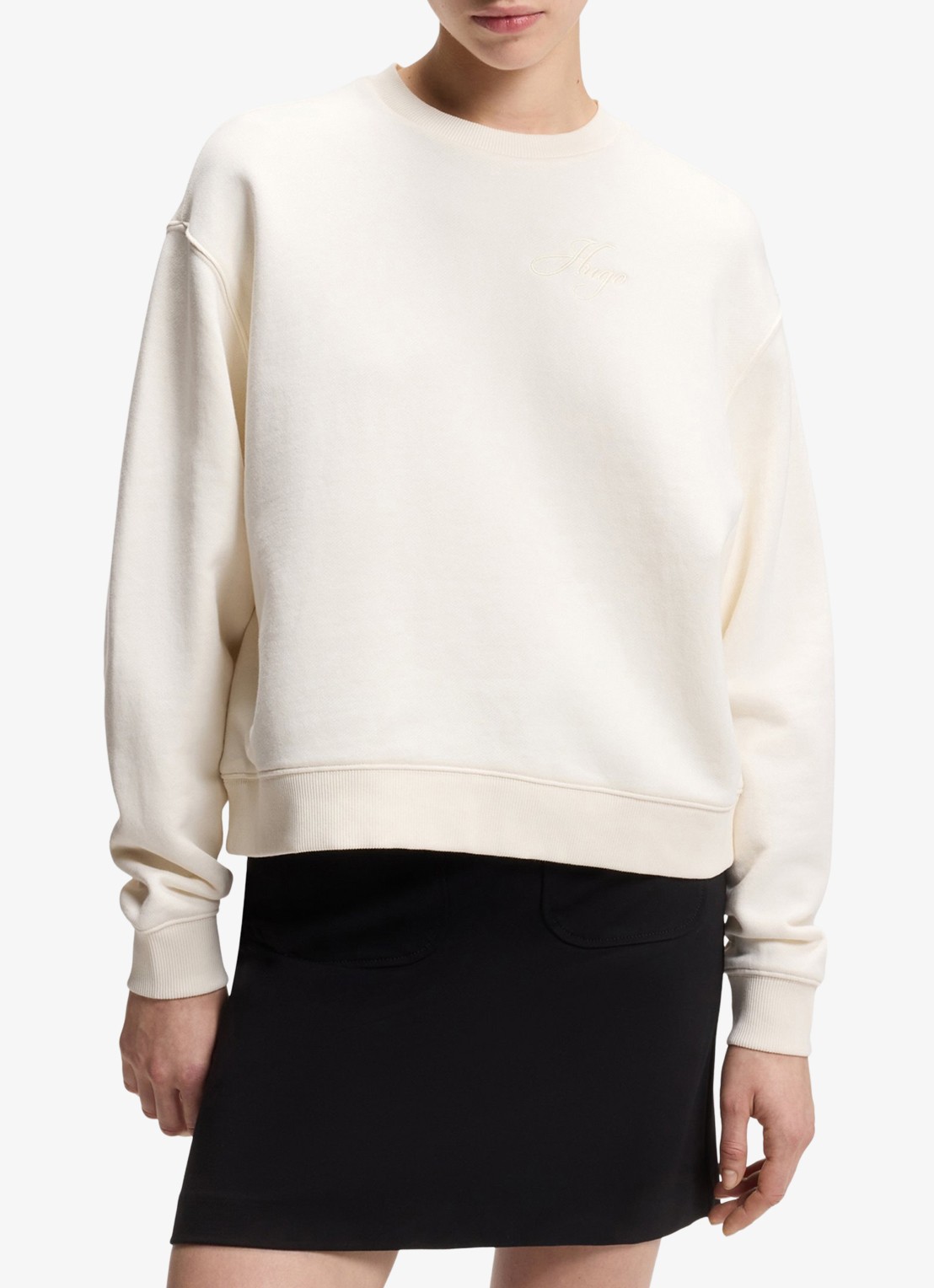 HUGO Sweater met logoborduring - detail 3 gebroken wit