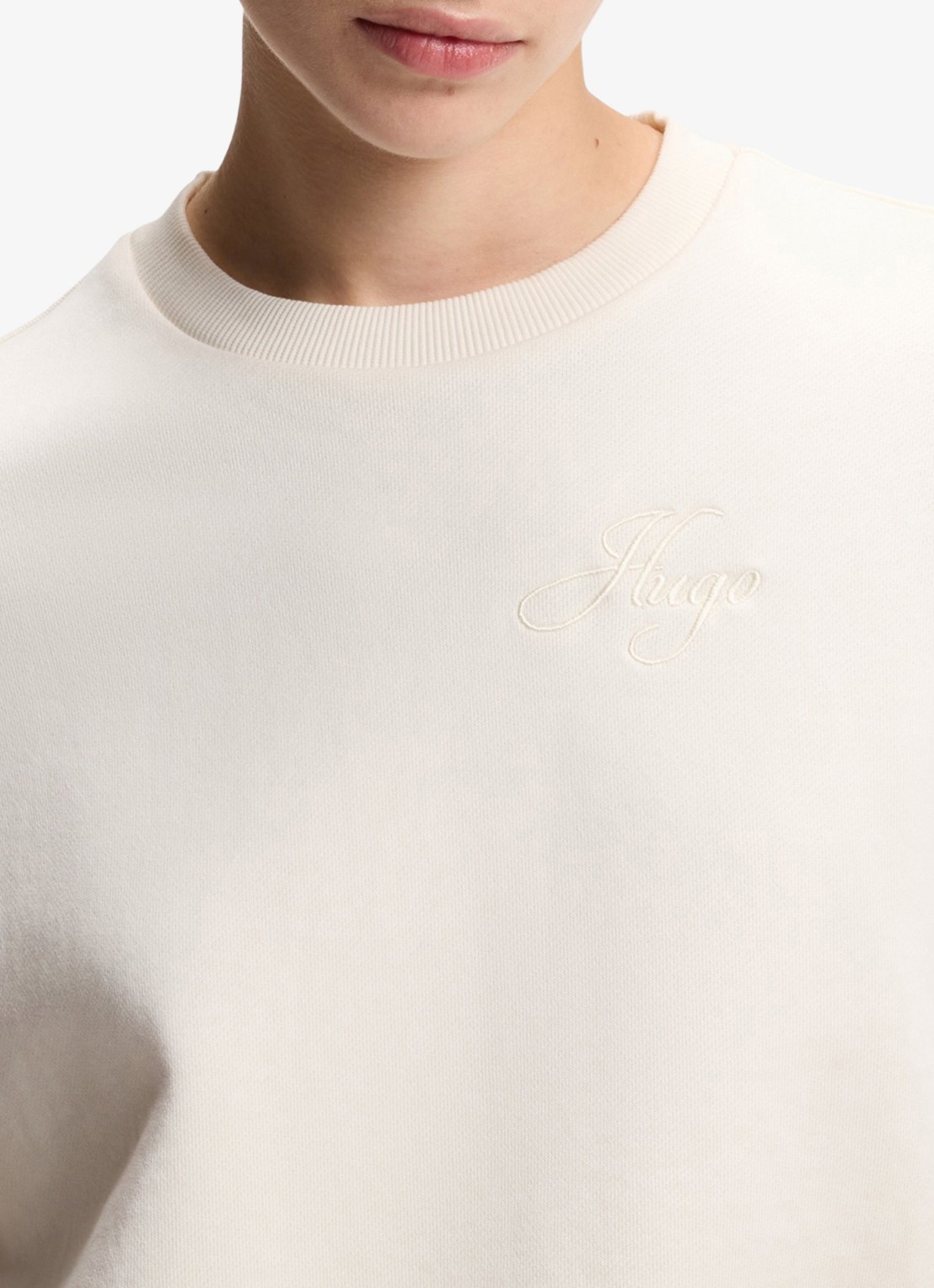 HUGO Sweater met logoborduring - detail 4 gebroken wit