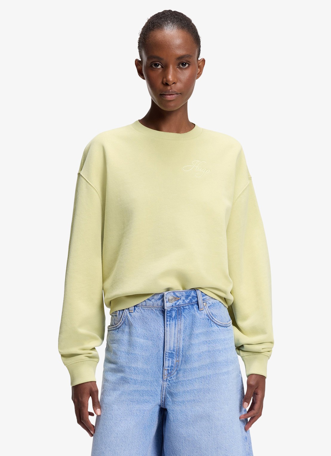HUGO Sweater met logoborduring - detail beige