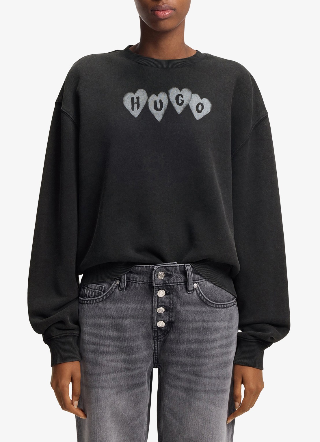 HUGO Sweater met logoprint - detail 4 donkergrijs