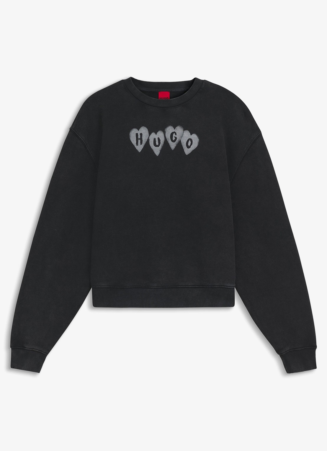 HUGO Sweater met logoprint - voorkant 2 donkergrijs