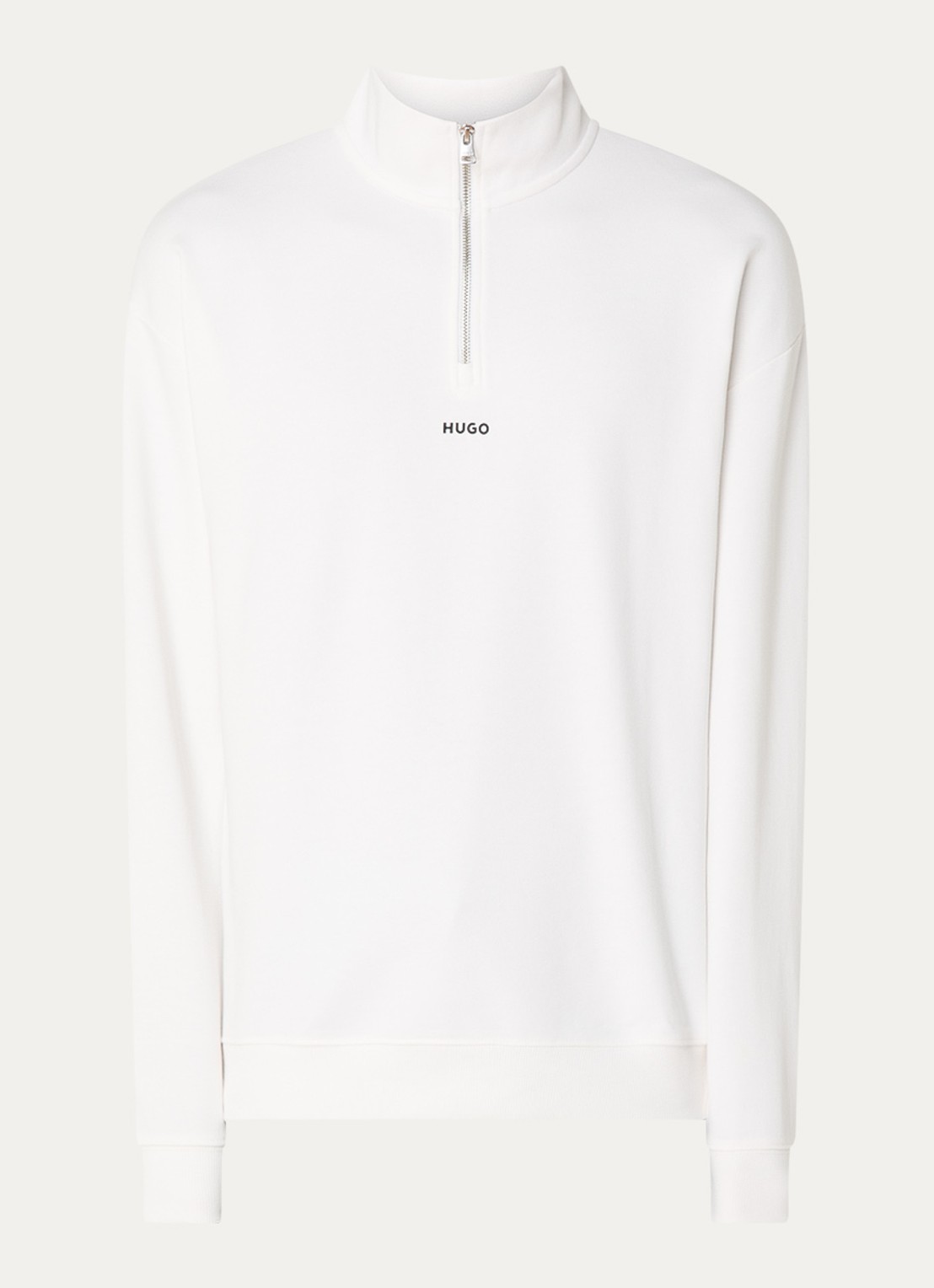 HUGO Sweatshirt van katoenen badstof met logo en ritskraag - voorkant 3 beige