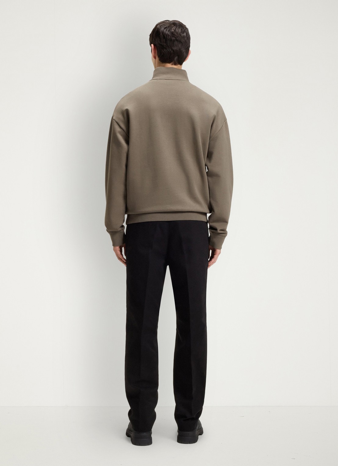 HUGO Sweatshirt van katoenen badstof met logo en ritskraag - achterkant 3 middengrijs