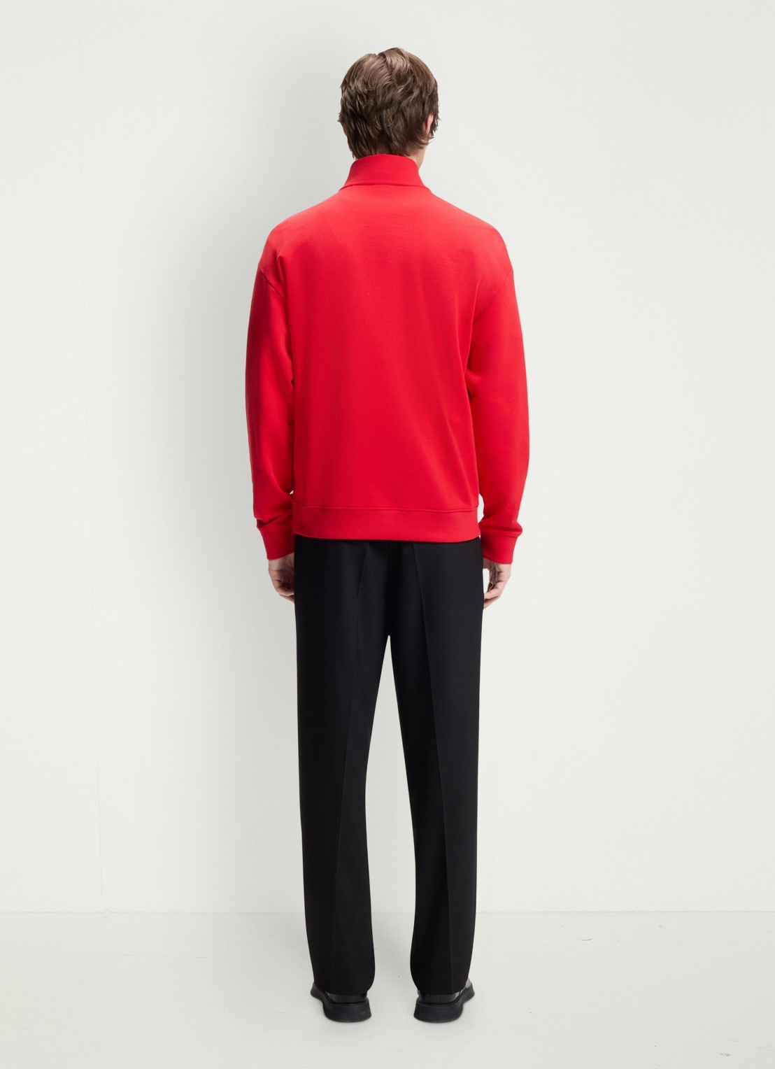 HUGO Sweatshirt van katoenen badstof met logo en ritskraag - achterkant oudroze