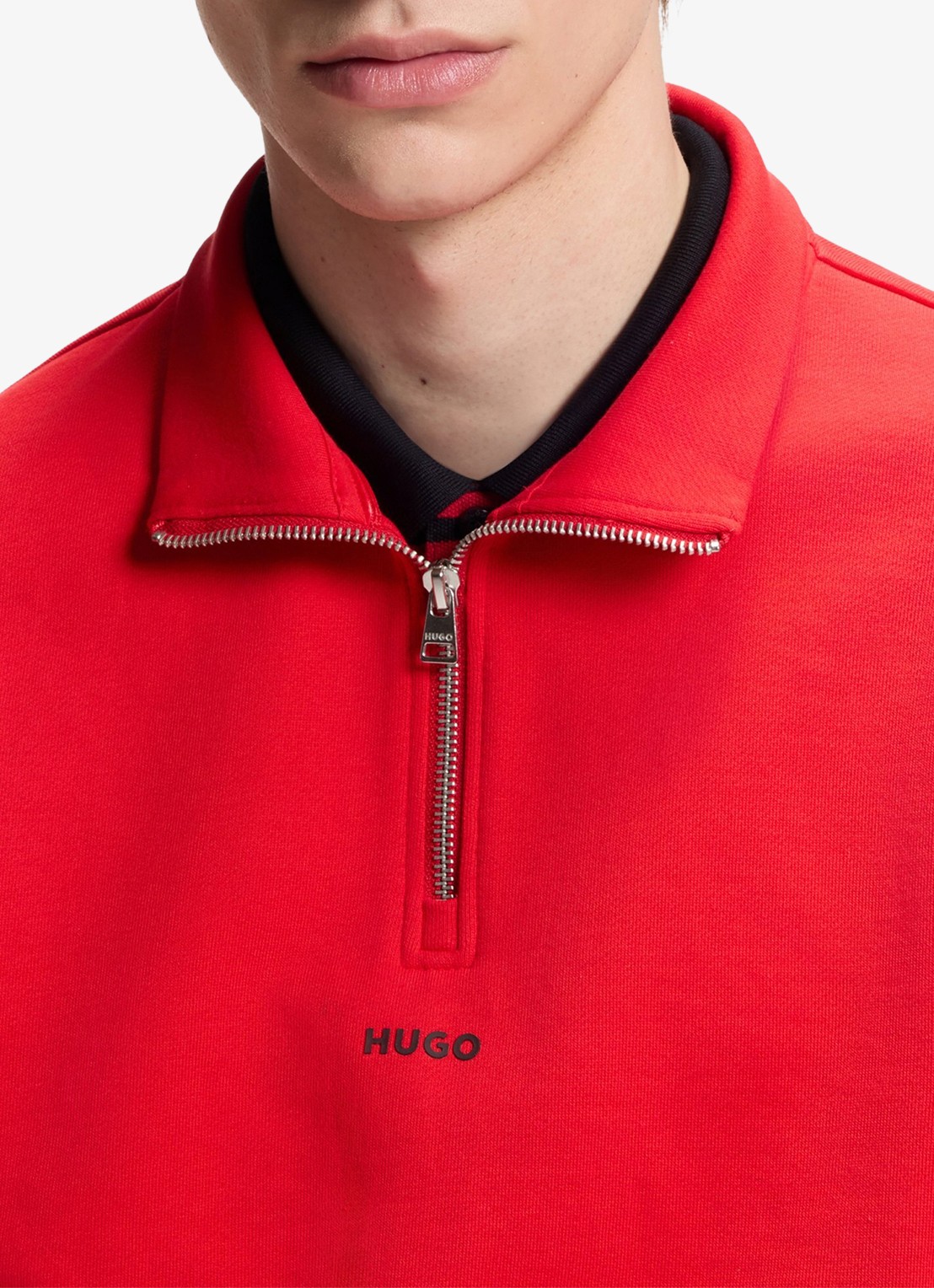 HUGO Sweatshirt van katoenen badstof met logo en ritskraag - detail 5 oudroze