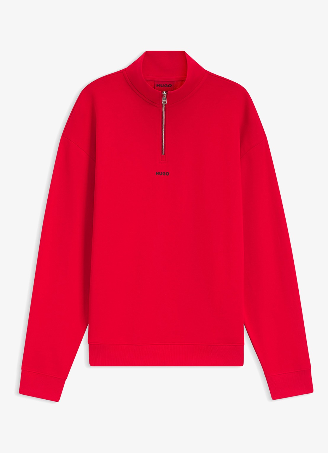 HUGO Sweatshirt van katoenen badstof met logo en ritskraag - voorkant 2 oudroze