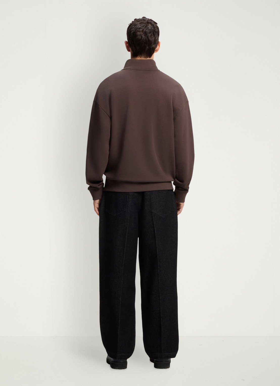 HUGO Sweatshirt van katoenen badstof met logo en ritskraag - achterkant brown overflow-903 / bruin