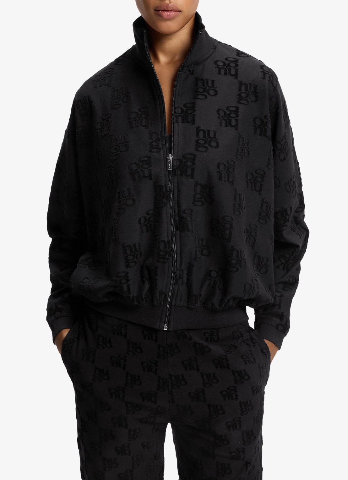 HUGO Sweatvest met logo - detail 2 black-001 / zwart
