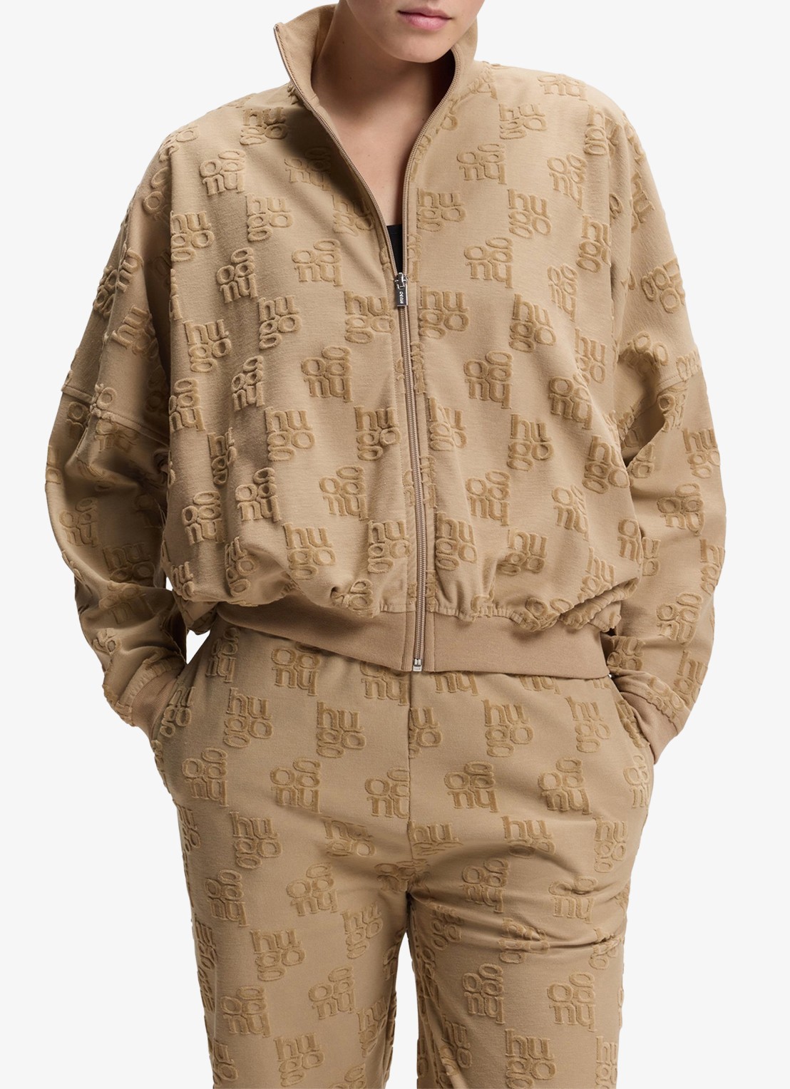 HUGO Sweatvest met logo - detail light /pastel brown-232 / bruin