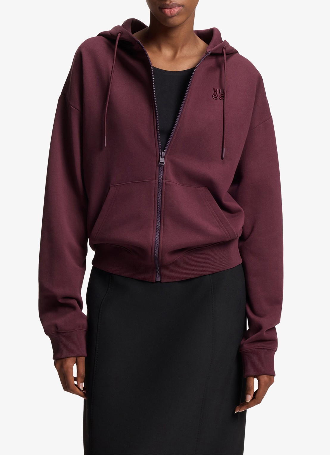 HUGO Sweatvest met logoborduring en capuchon - detail dark purple-506 / paars