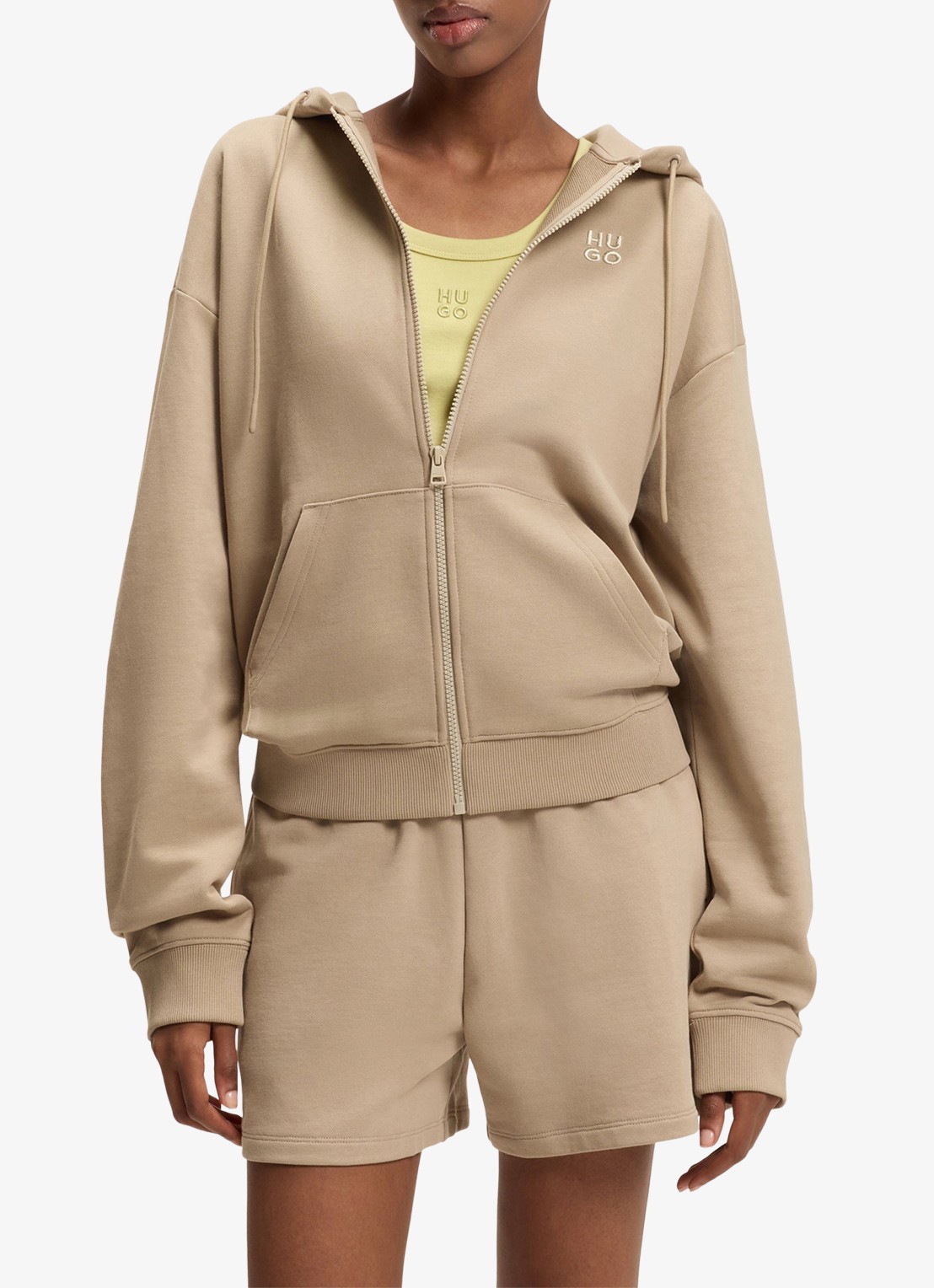 HUGO Sweatvest met logoborduring en capuchon - detail 4 light /pastel brown-232 / bruin