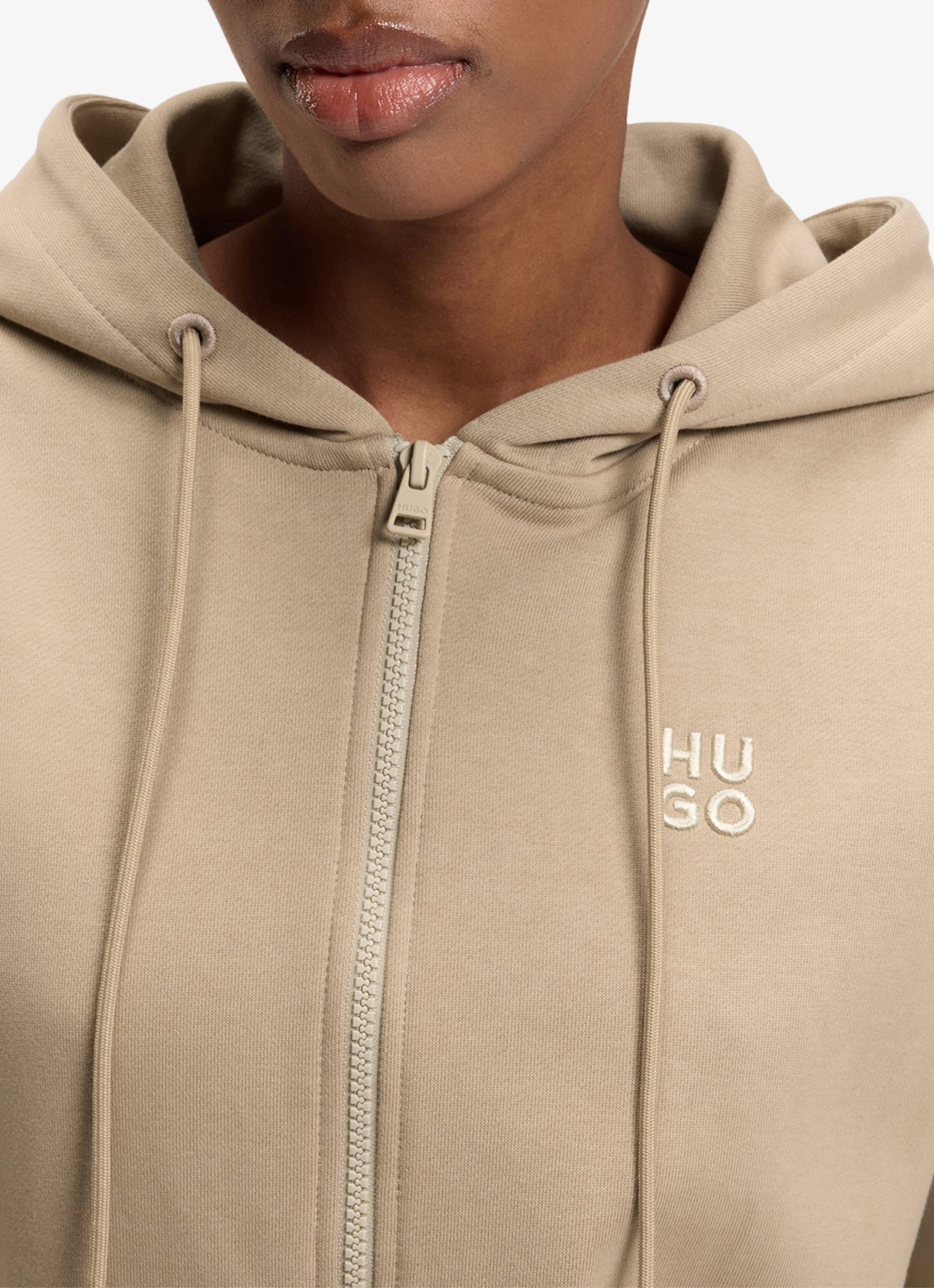 HUGO Sweatvest met logoborduring en capuchon - detail 5 light /pastel brown-232 / bruin