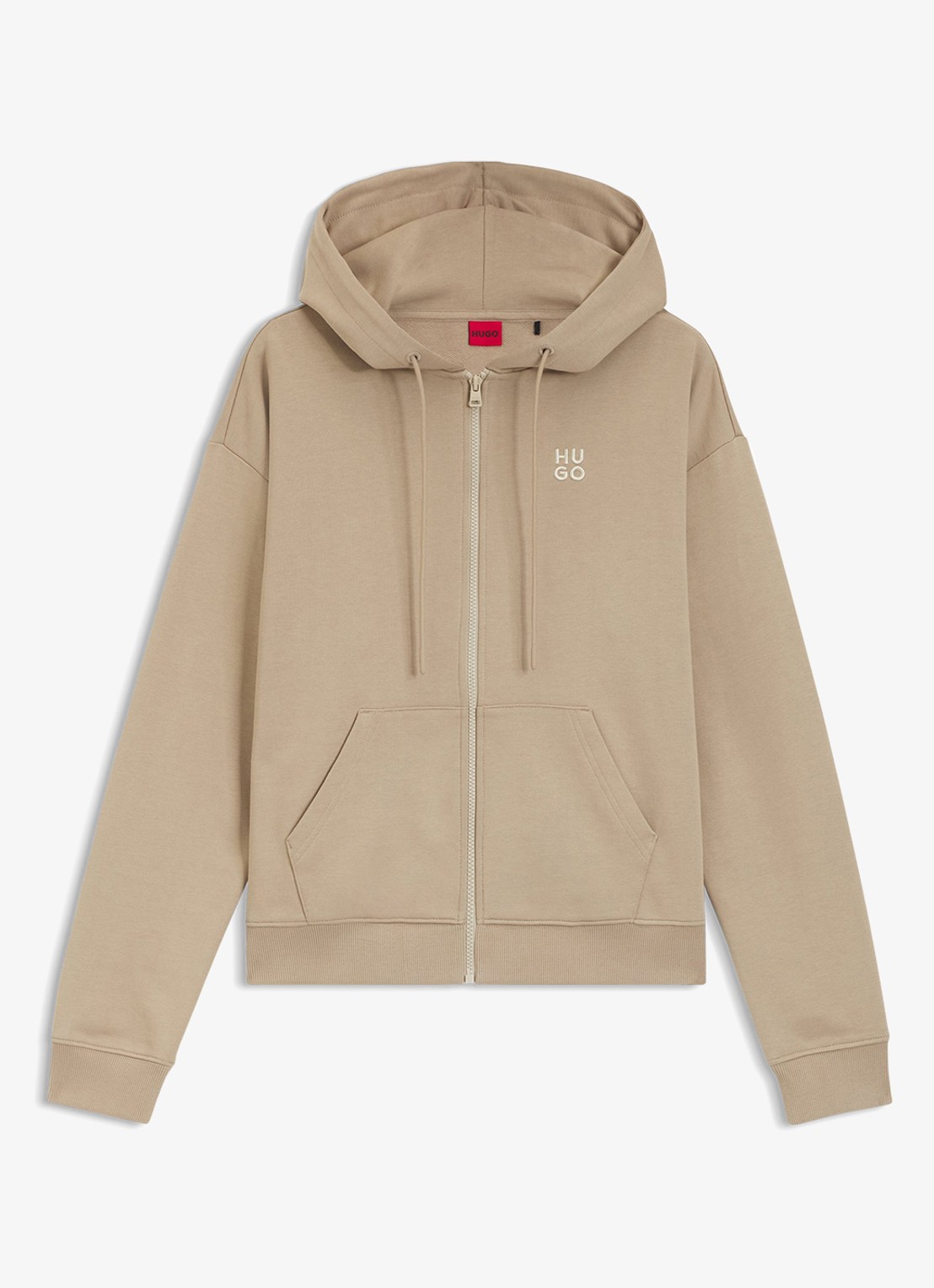 HUGO Sweatvest met logoborduring en capuchon - voorkant light /pastel brown-232 / bruin