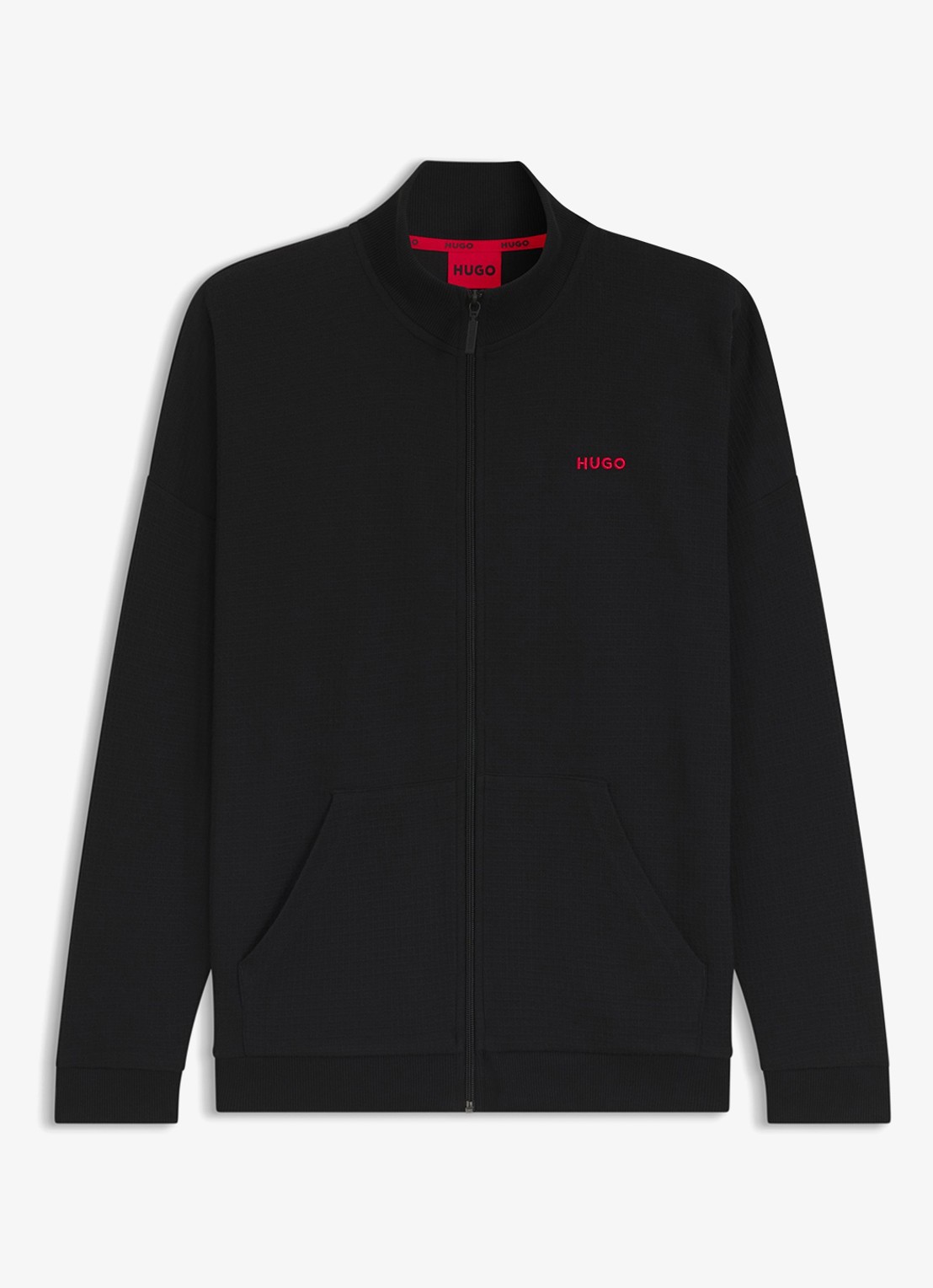 HUGO Sweatvest met wafelstructuur - voorkant zwart