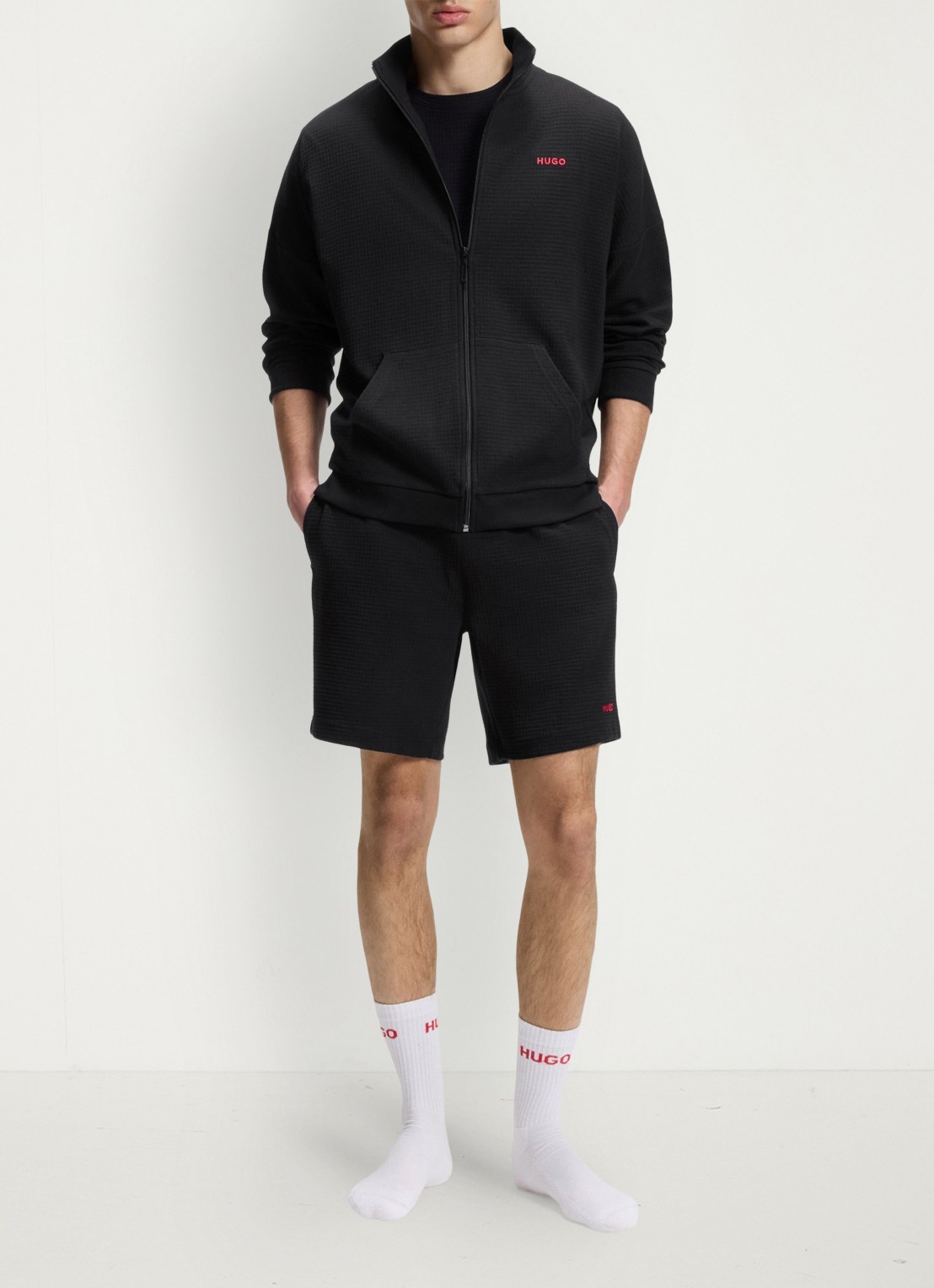 HUGO Sweatvest met wafelstructuur - voorkant 2 zwart