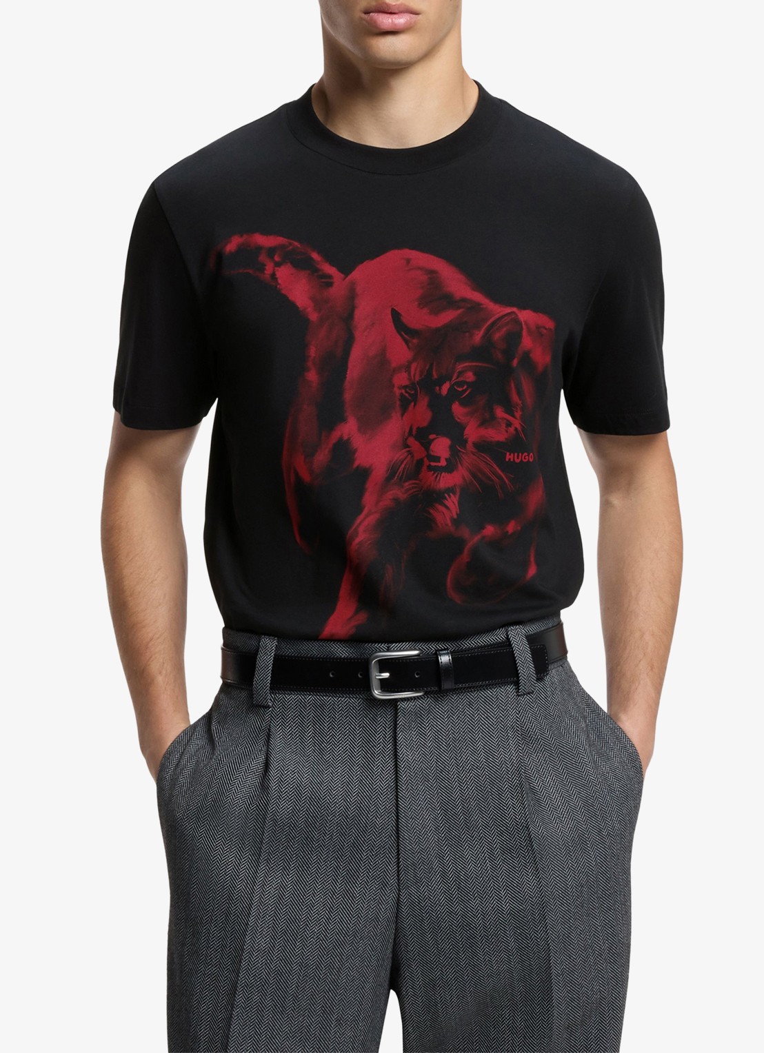 HUGO T-shirt met grafische print - detail zwart