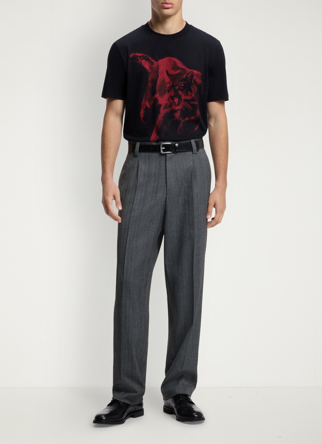 HUGO T-shirt met grafische print - voorkant 5 zwart