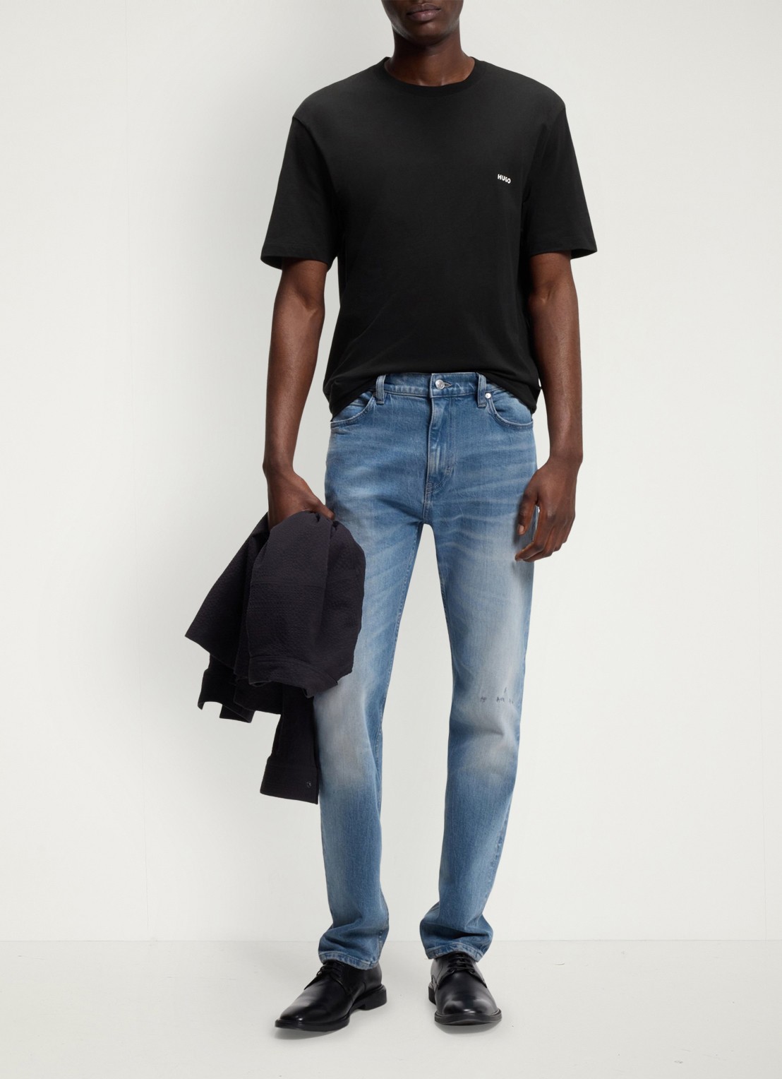 HUGO T-shirt met logo- en backprint - voorkant 5 black-001 / zwart