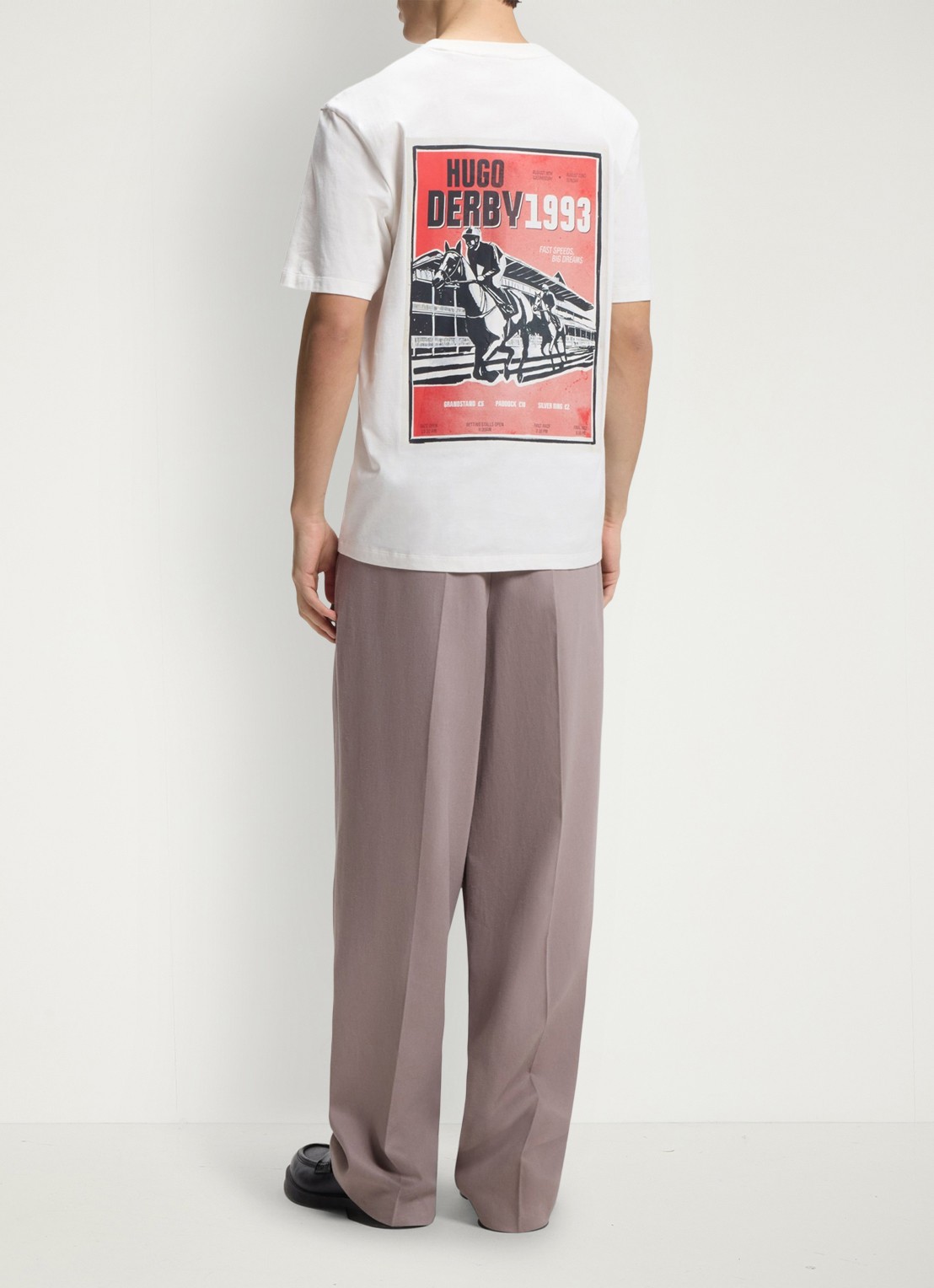 HUGO T-shirt met logo- en backprint - achterkant natural-102 / wit