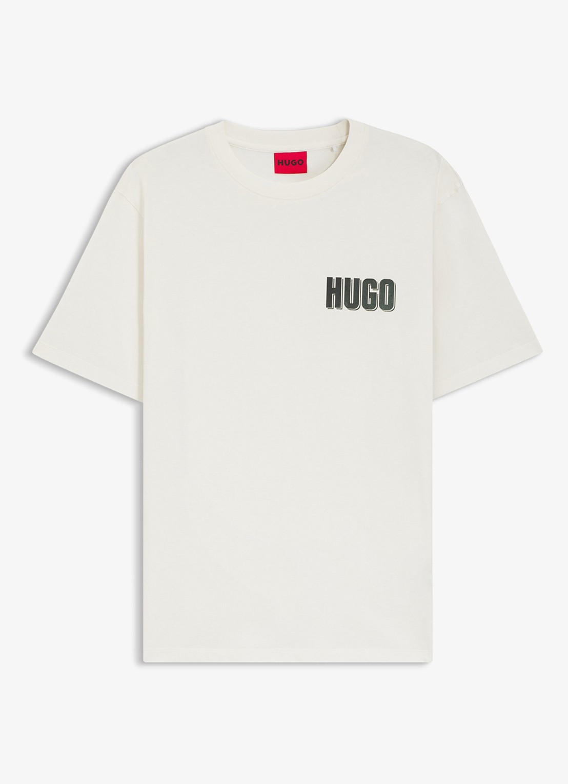 HUGO T-shirt met logo- en backprint - voorkant 2 natural-102 / wit