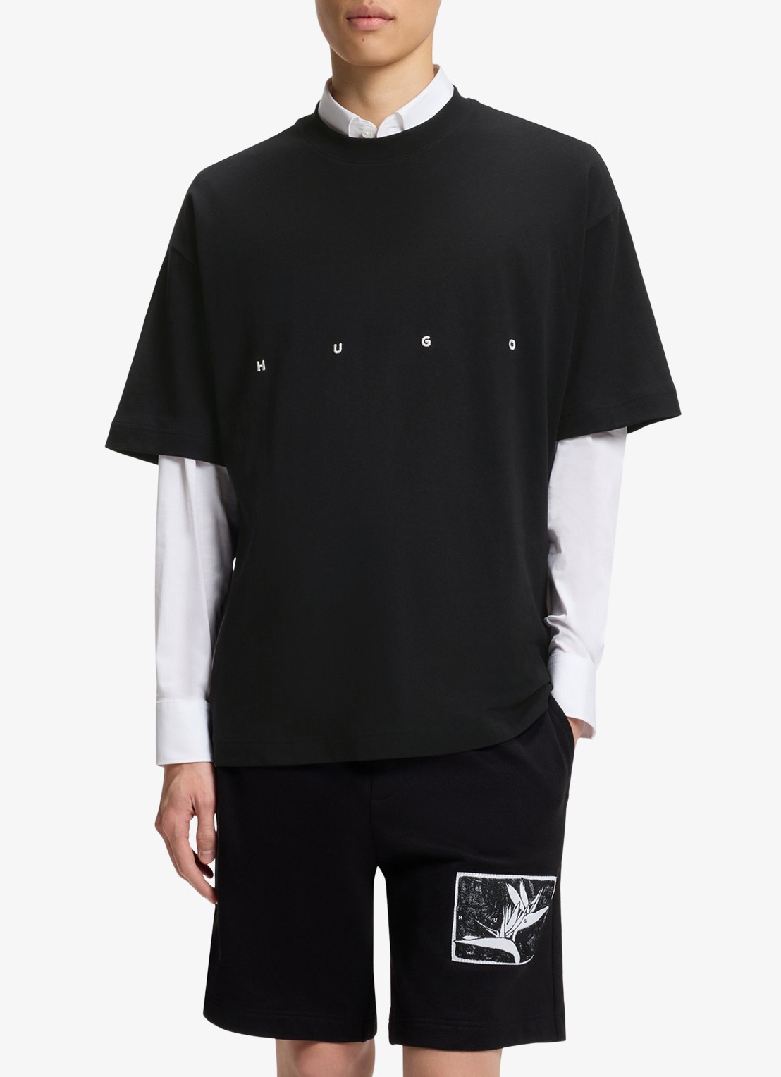 HUGO T-shirt met logo- en backprint - detail 4 zwart