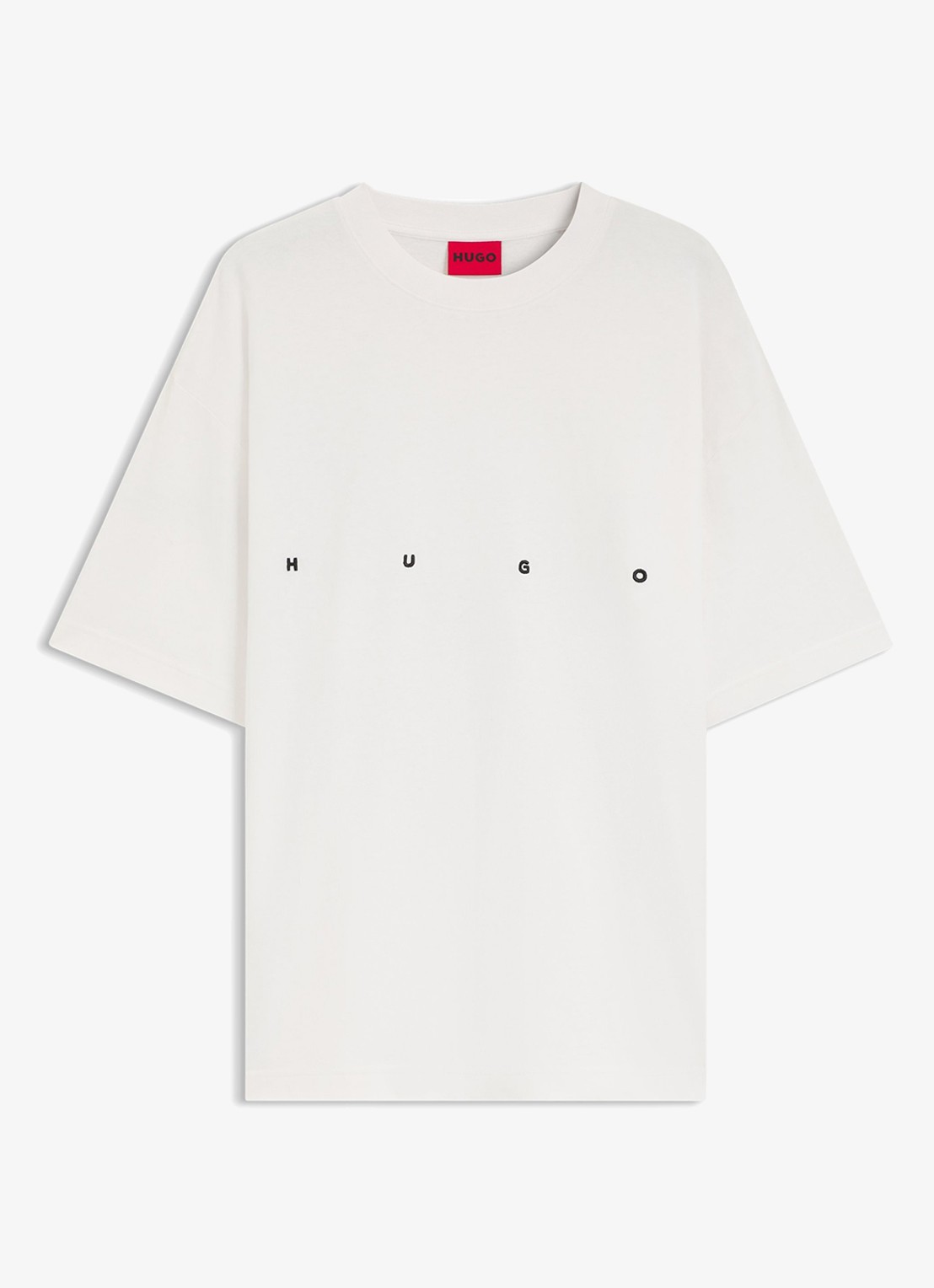 HUGO T-shirt met logo- en backprint - voorkant creme