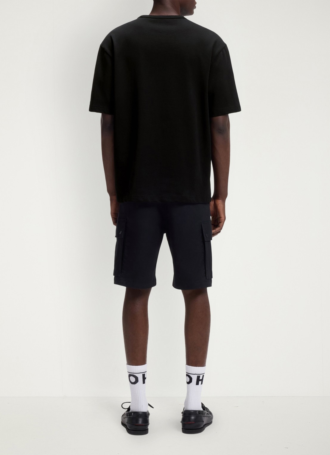 HUGO T-shirt met logoborduring - achterkant zwart