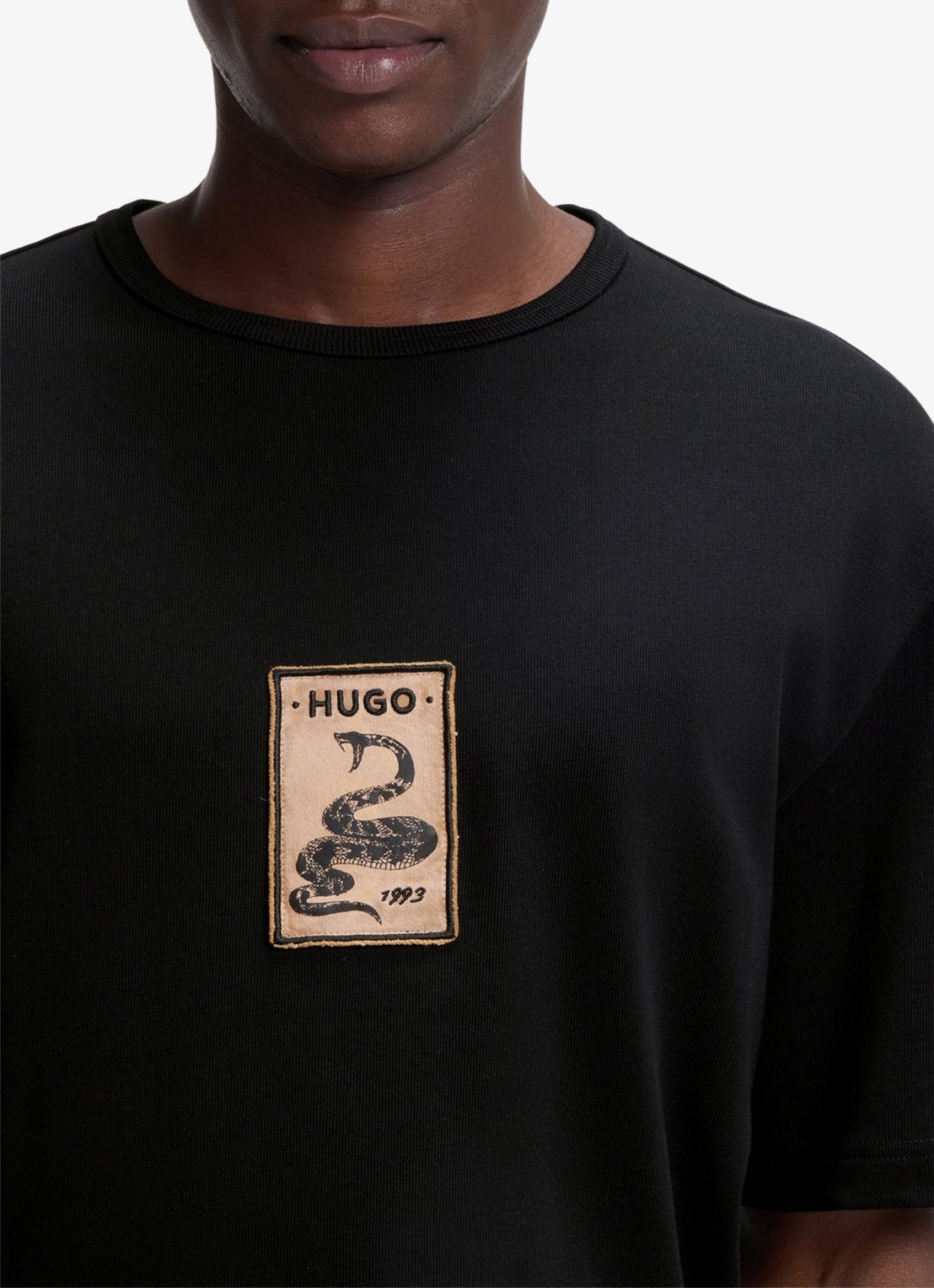 HUGO T-shirt met logoborduring - detail 5 zwart