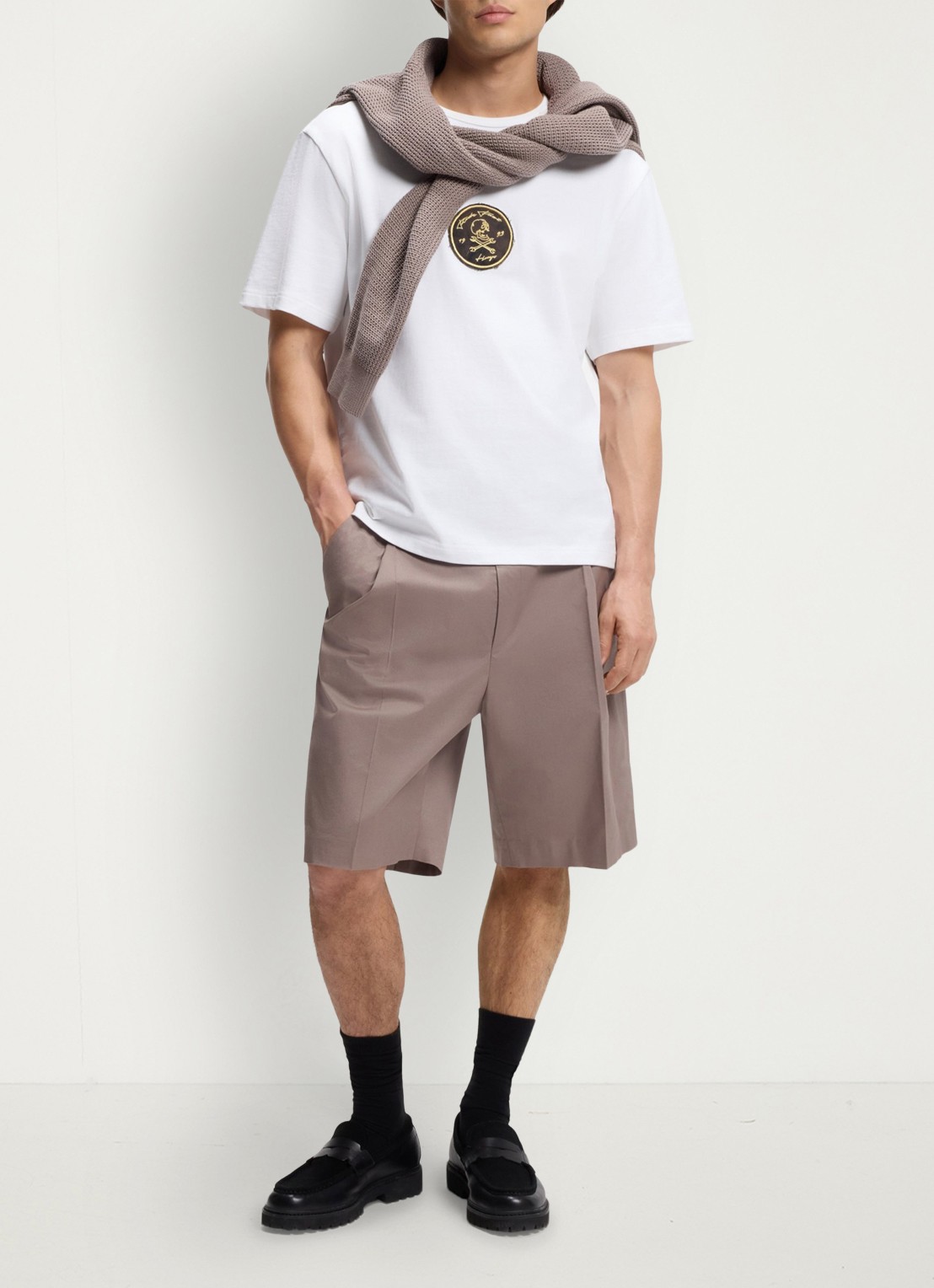 HUGO T-shirt met logoborduring - voorkant 2 wit