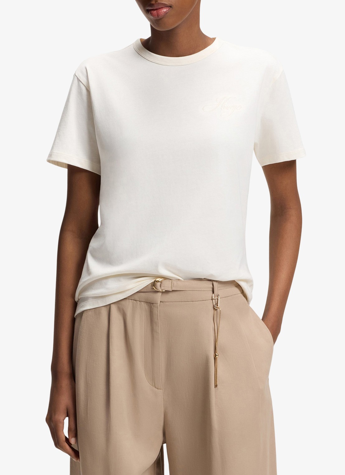 HUGO T-shirt met logoborduring - detail 2 open white-115 / wit
