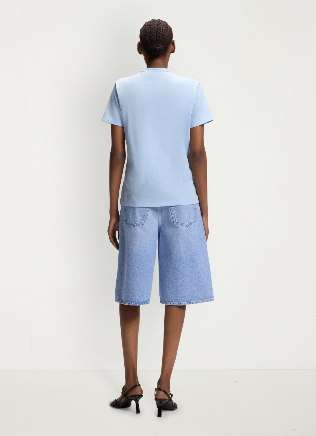 HUGO T-shirt met logoborduring - achterkant open blue-476 / blauw