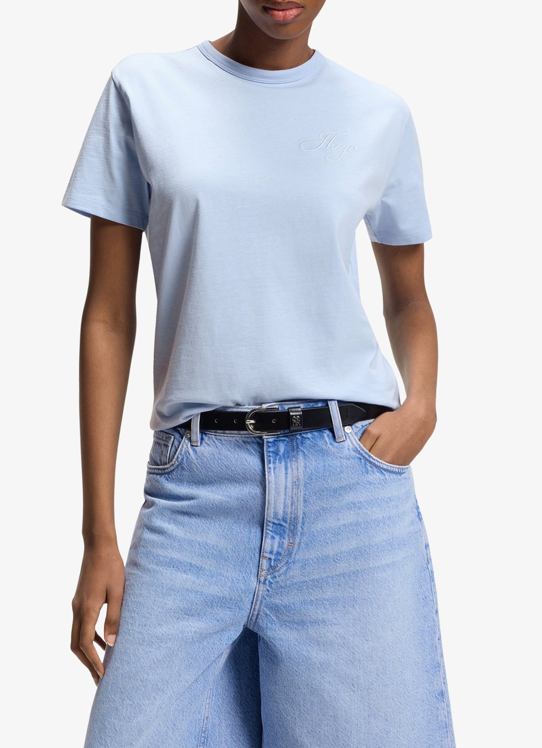 HUGO T-shirt met logoborduring - detail 4 open blue-476 / blauw