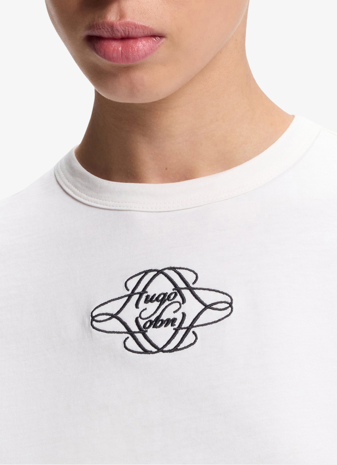 HUGO T-shirt met logoborduring - detail 5 wit