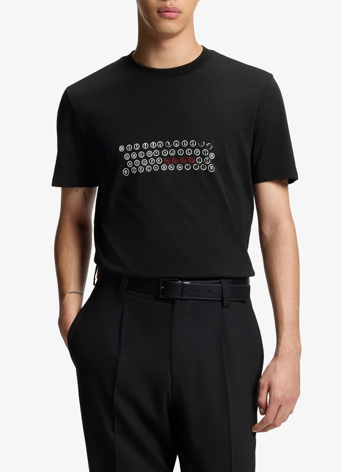 HUGO T-shirt met logoprint  - detail 4 zwart
