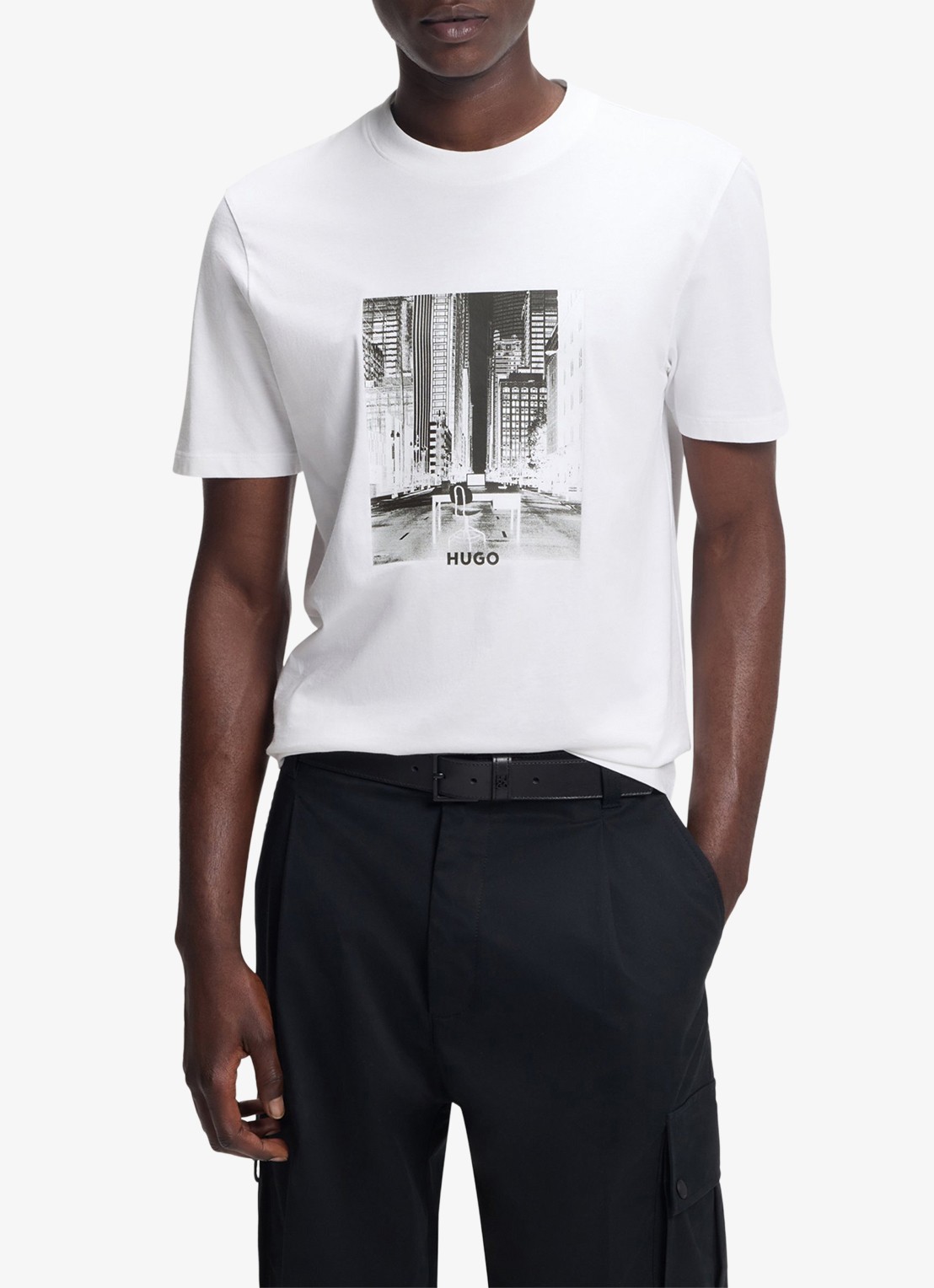 HUGO T-shirt met logoprint  - detail 3 wit