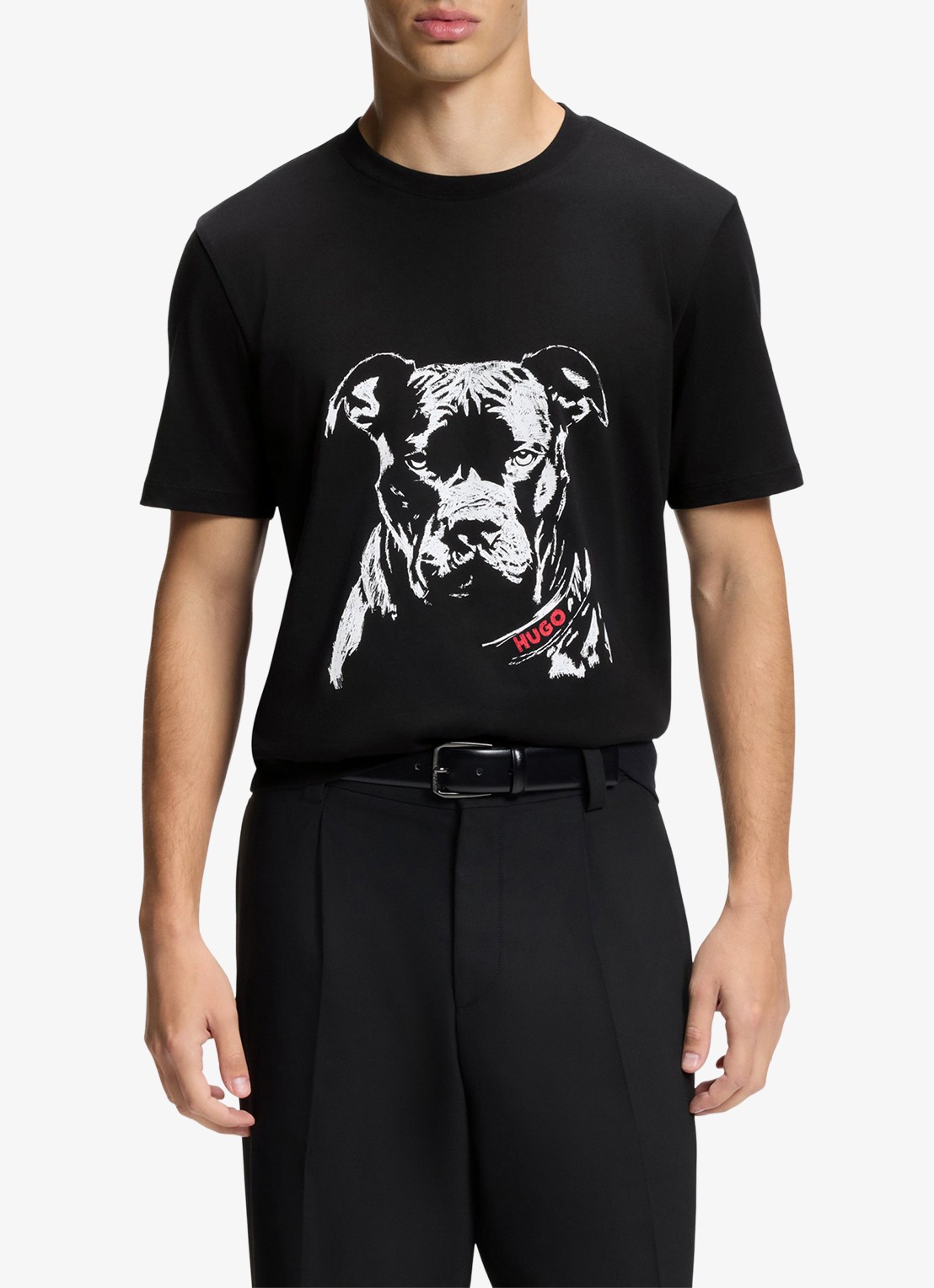 HUGO T-shirt met logoprint - detail zwart