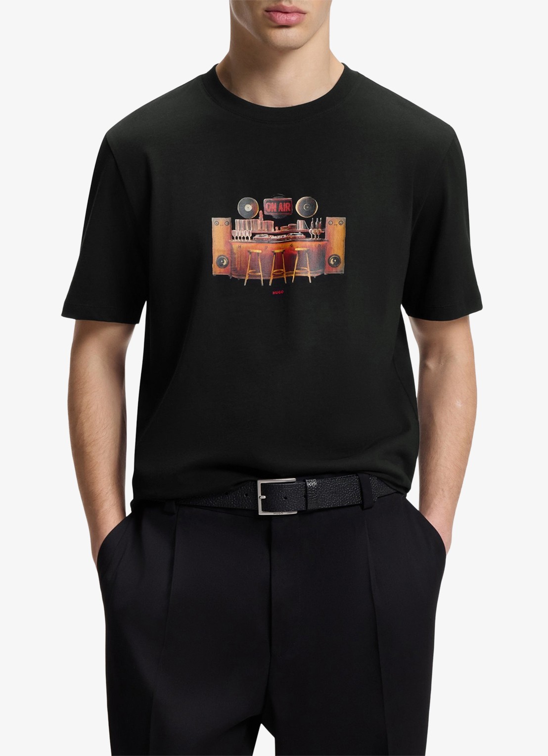HUGO T-shirt met print - detail 3 zwart