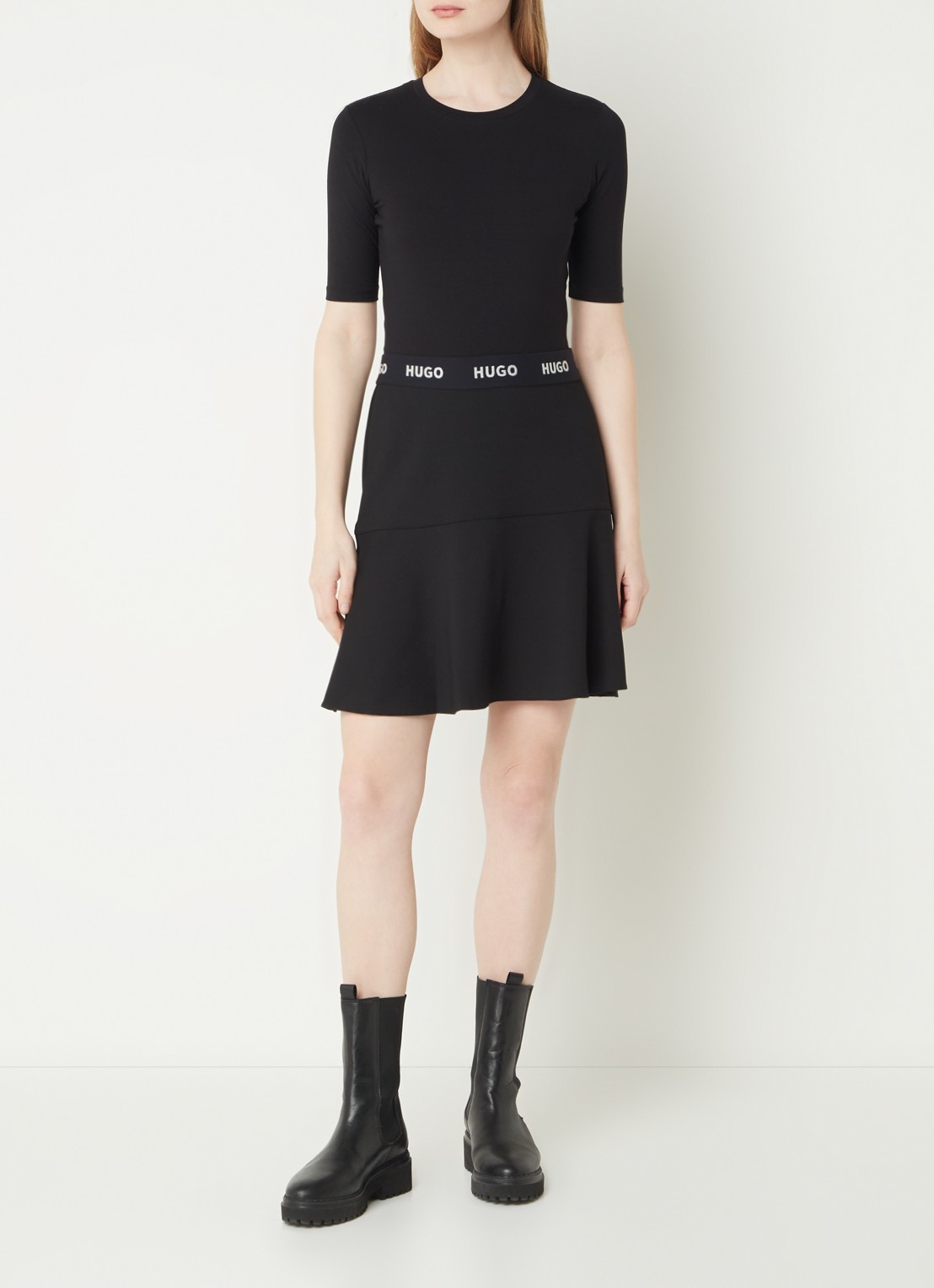 HUGO T-shirt met stretch - voorkant 4 zwart