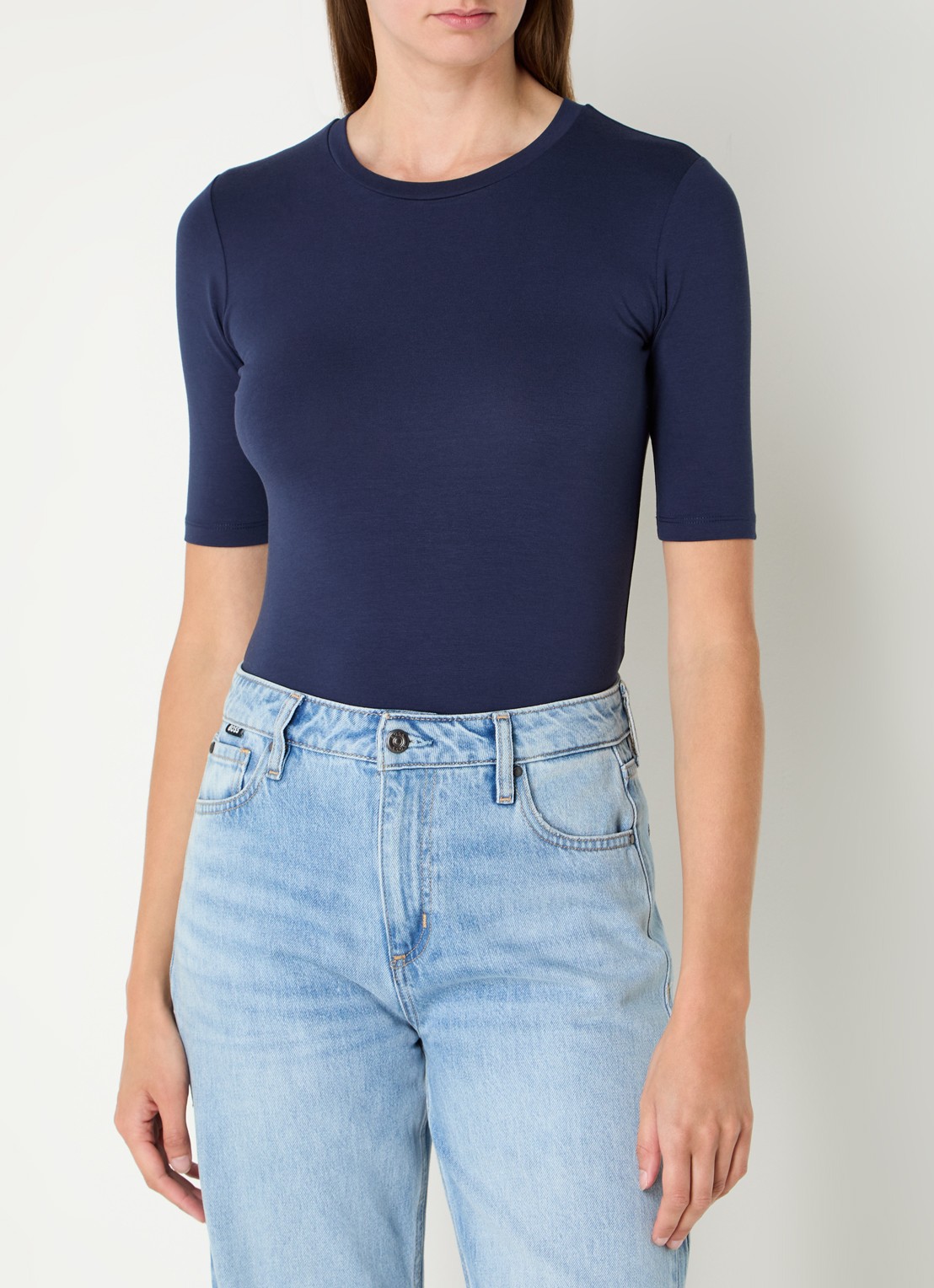 HUGO T-shirt met stretch - detail 4 donkerblauw