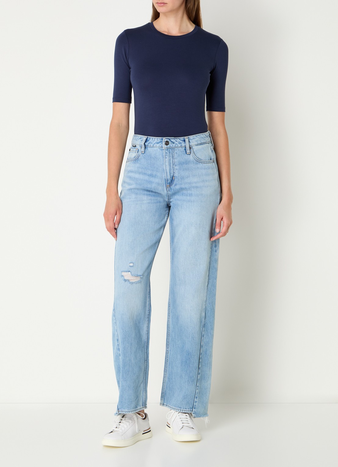 HUGO T-shirt met stretch - voorkant 2 donkerblauw